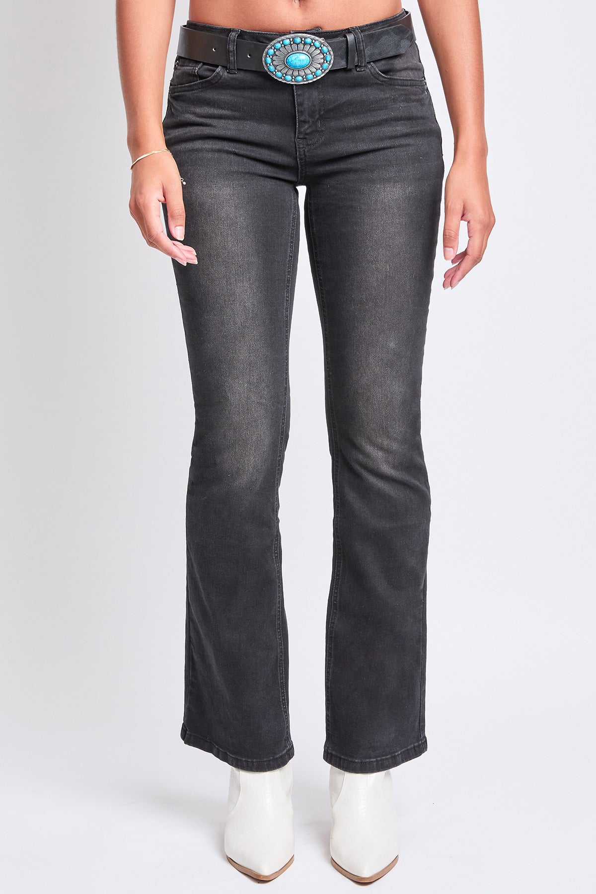 Mid Rise Belted Bootcut Jeans