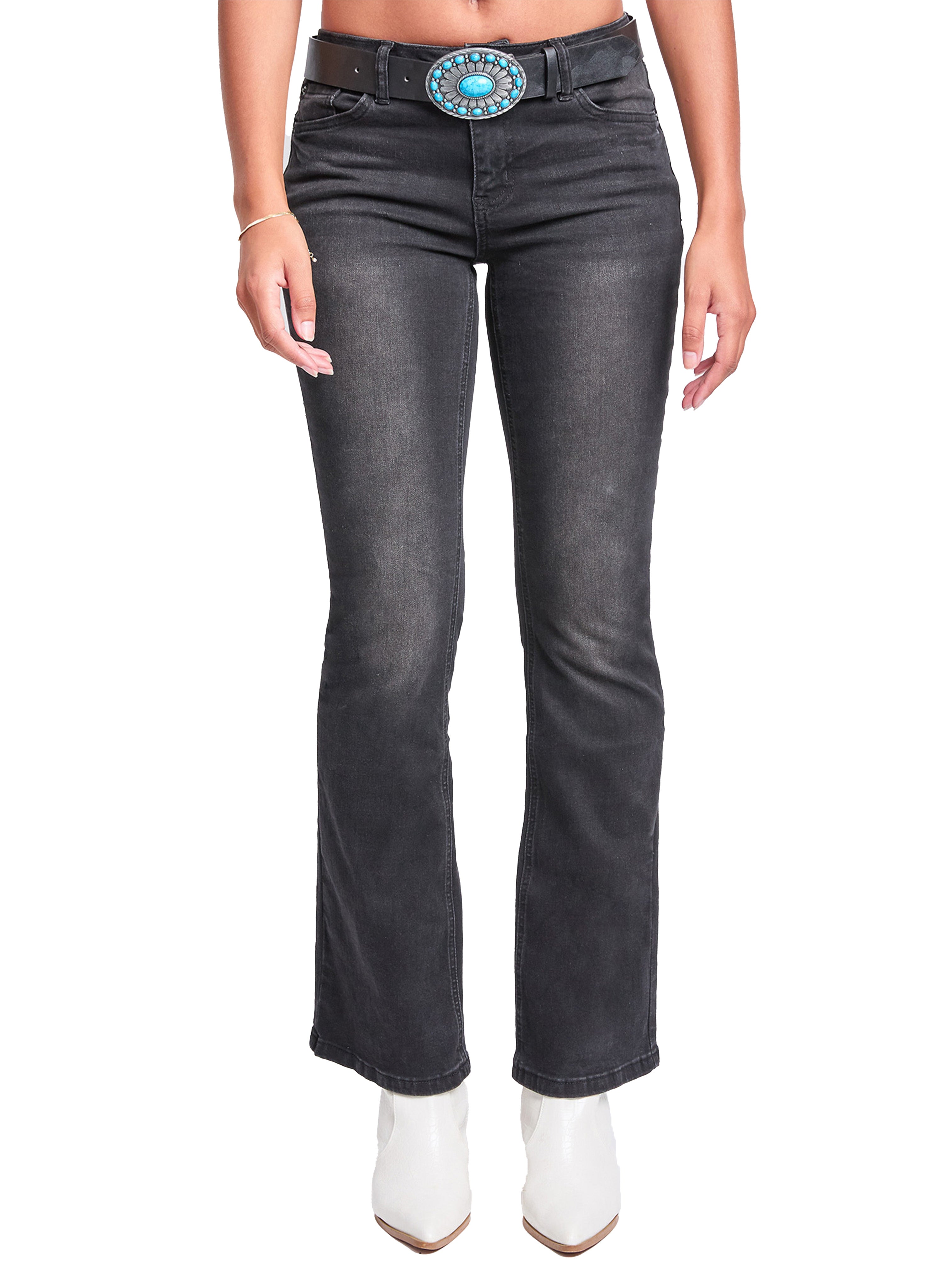 Mid Rise Belted Bootcut Jeans