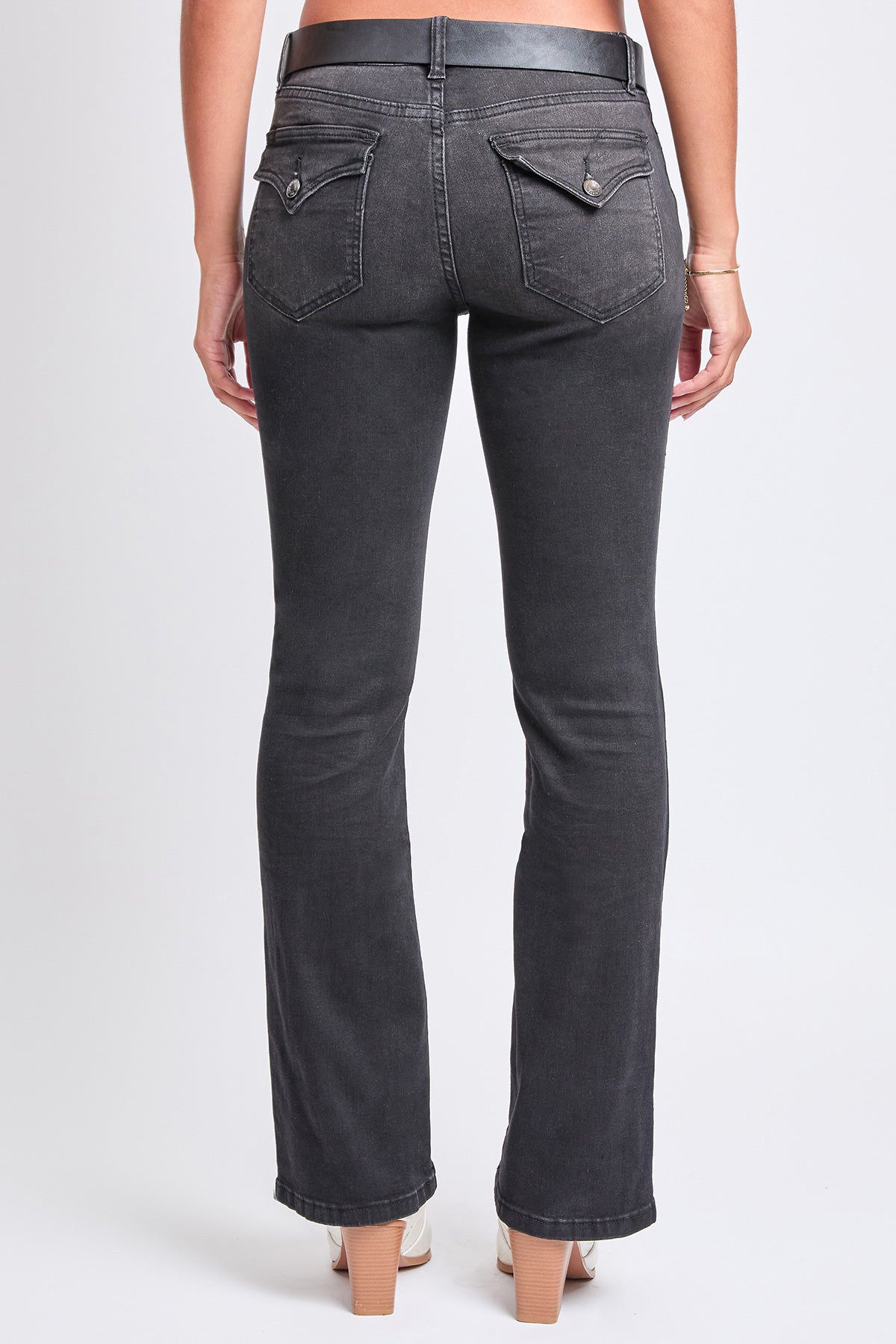 Mid Rise Belted Bootcut Jeans