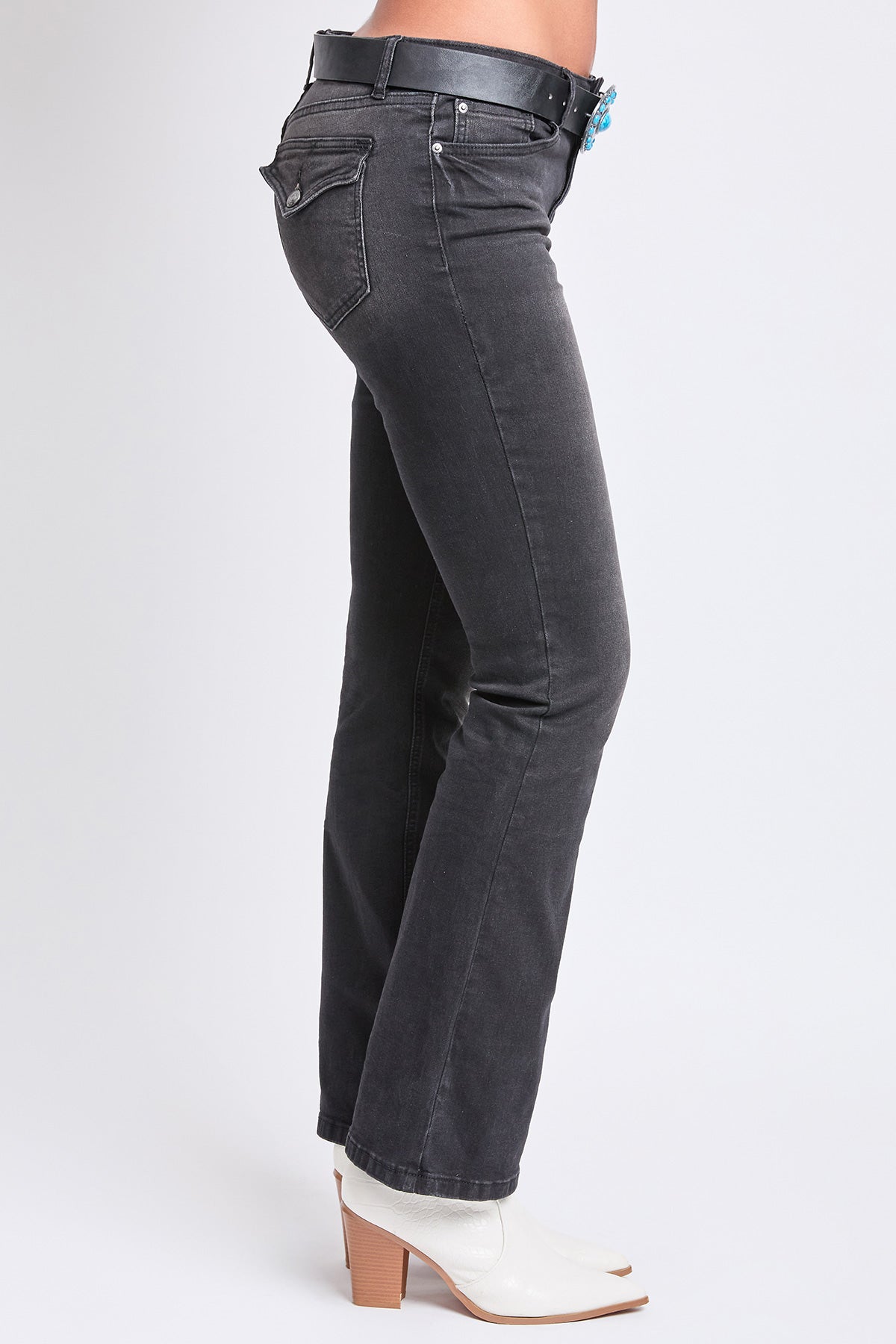 Mid Rise Belted Bootcut Jeans