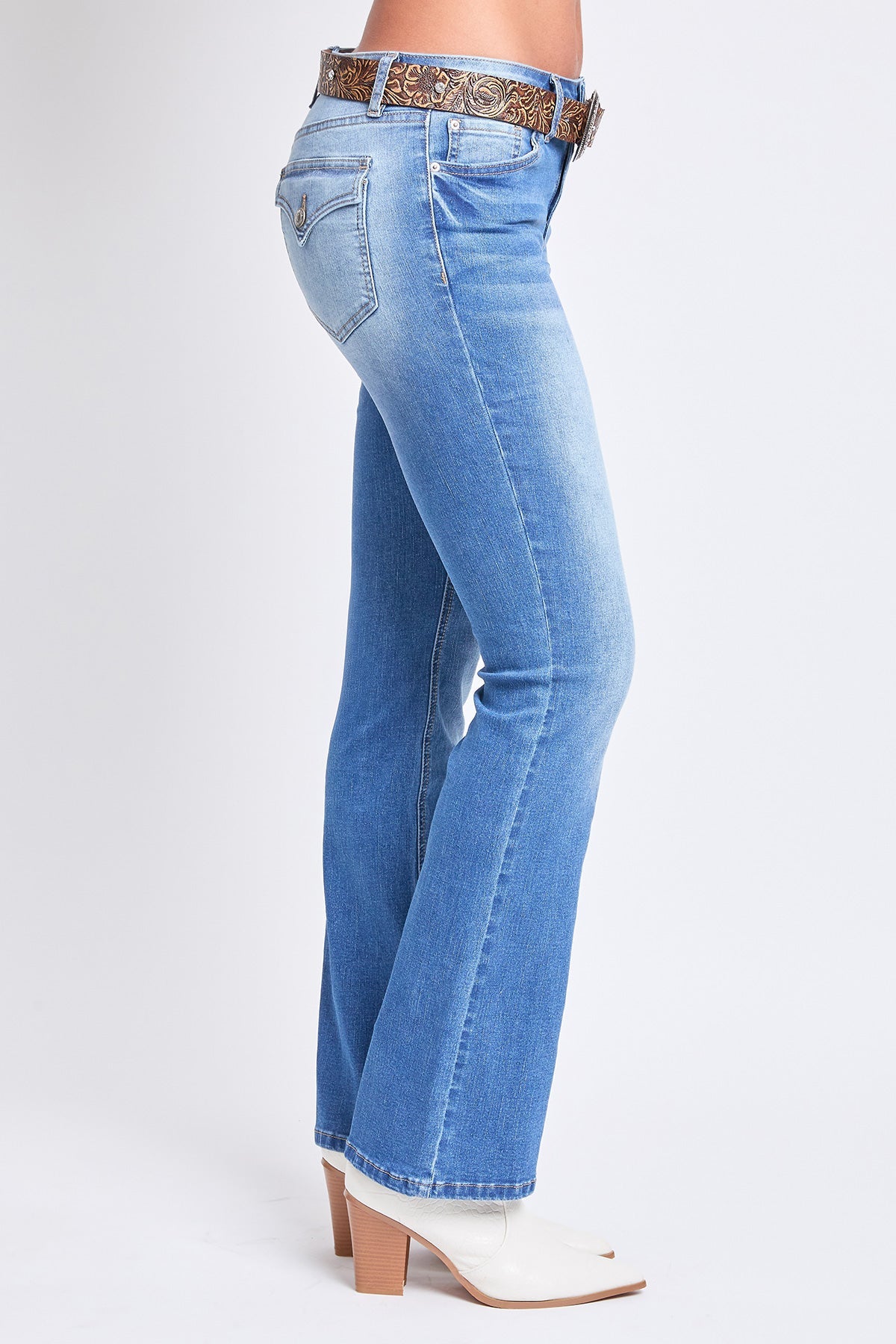 Mid Rise Belted Bootcut Jeans