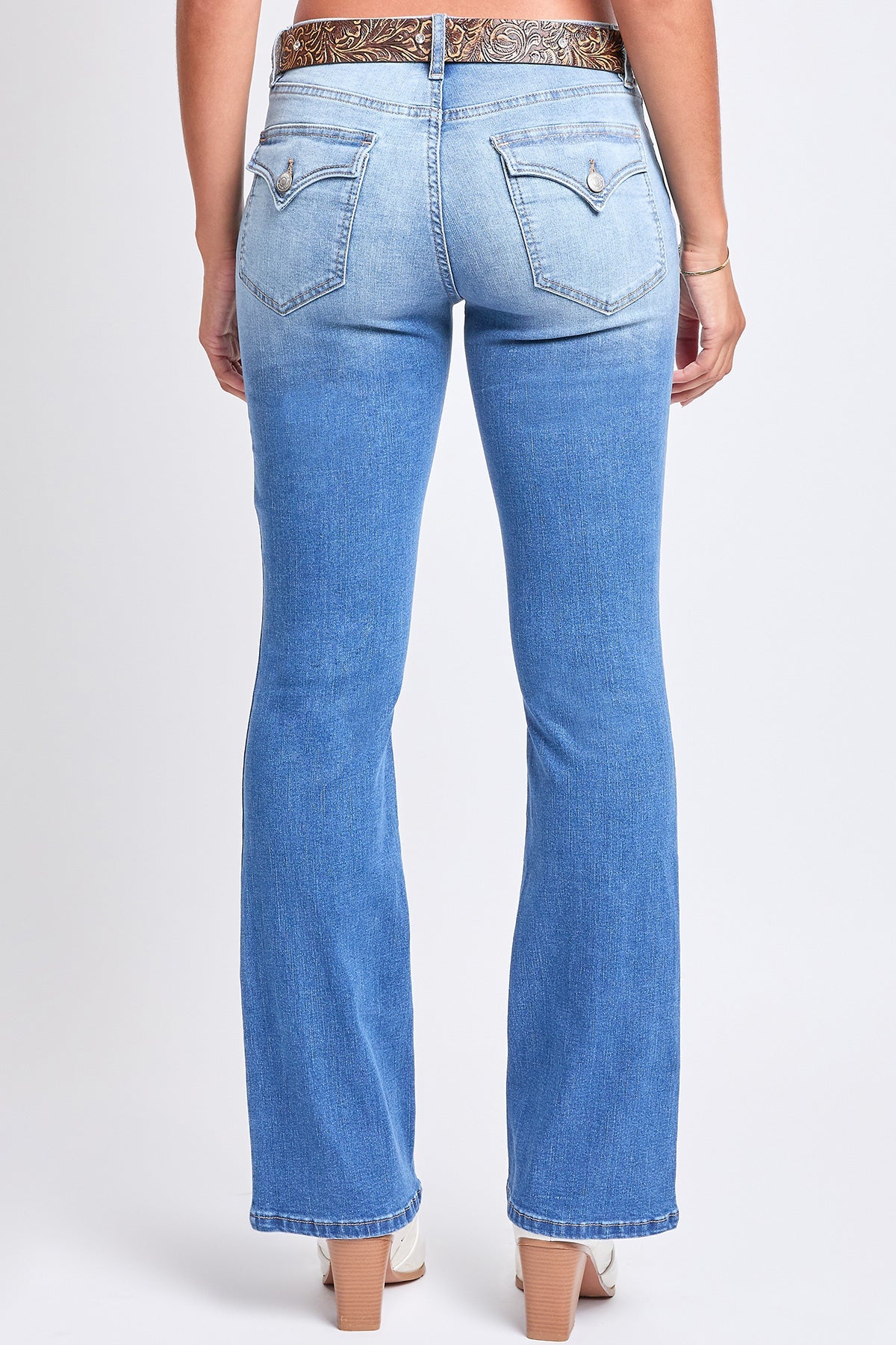 Mid Rise Belted Bootcut Jeans