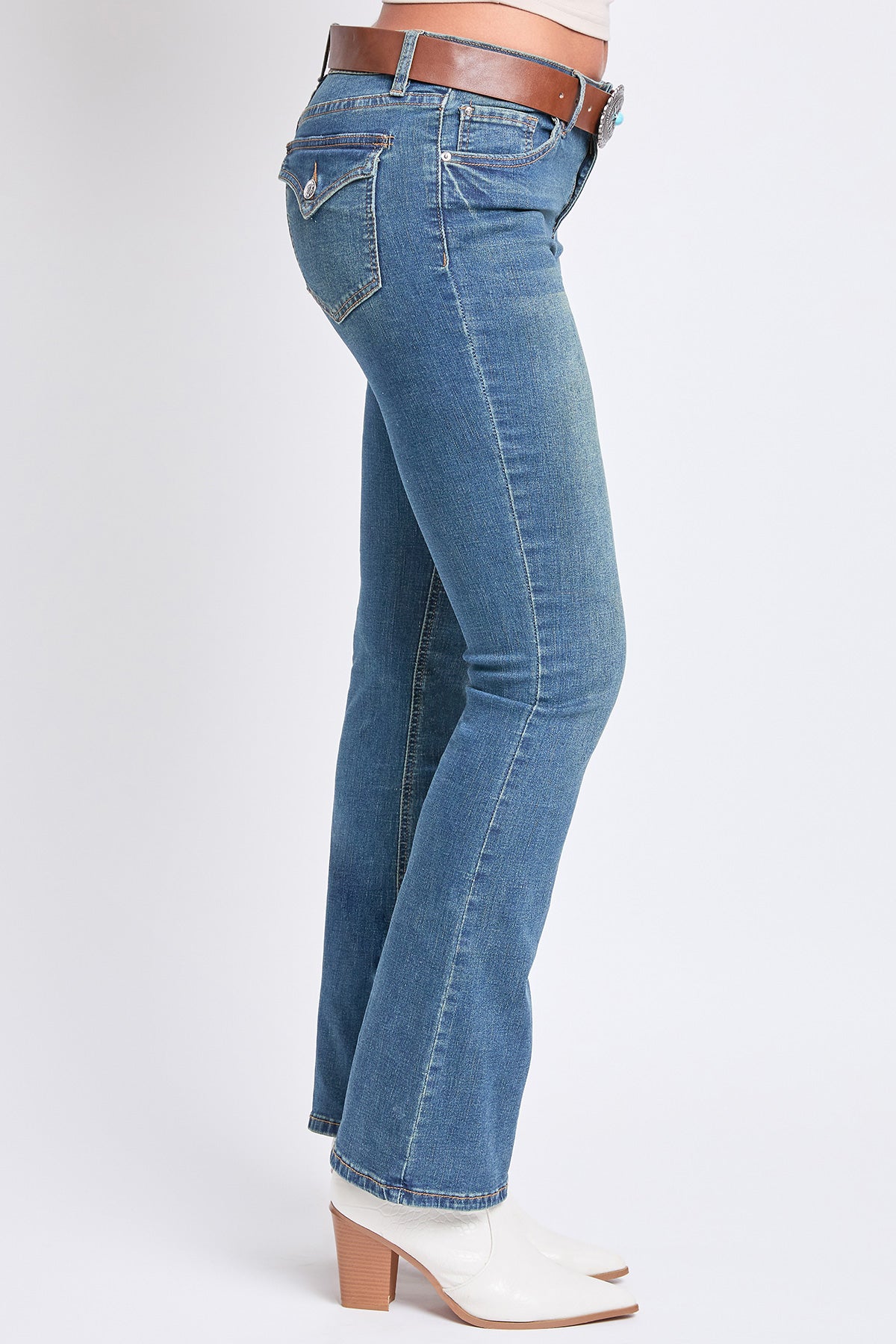 Mid Rise Belted Bootcut Jeans