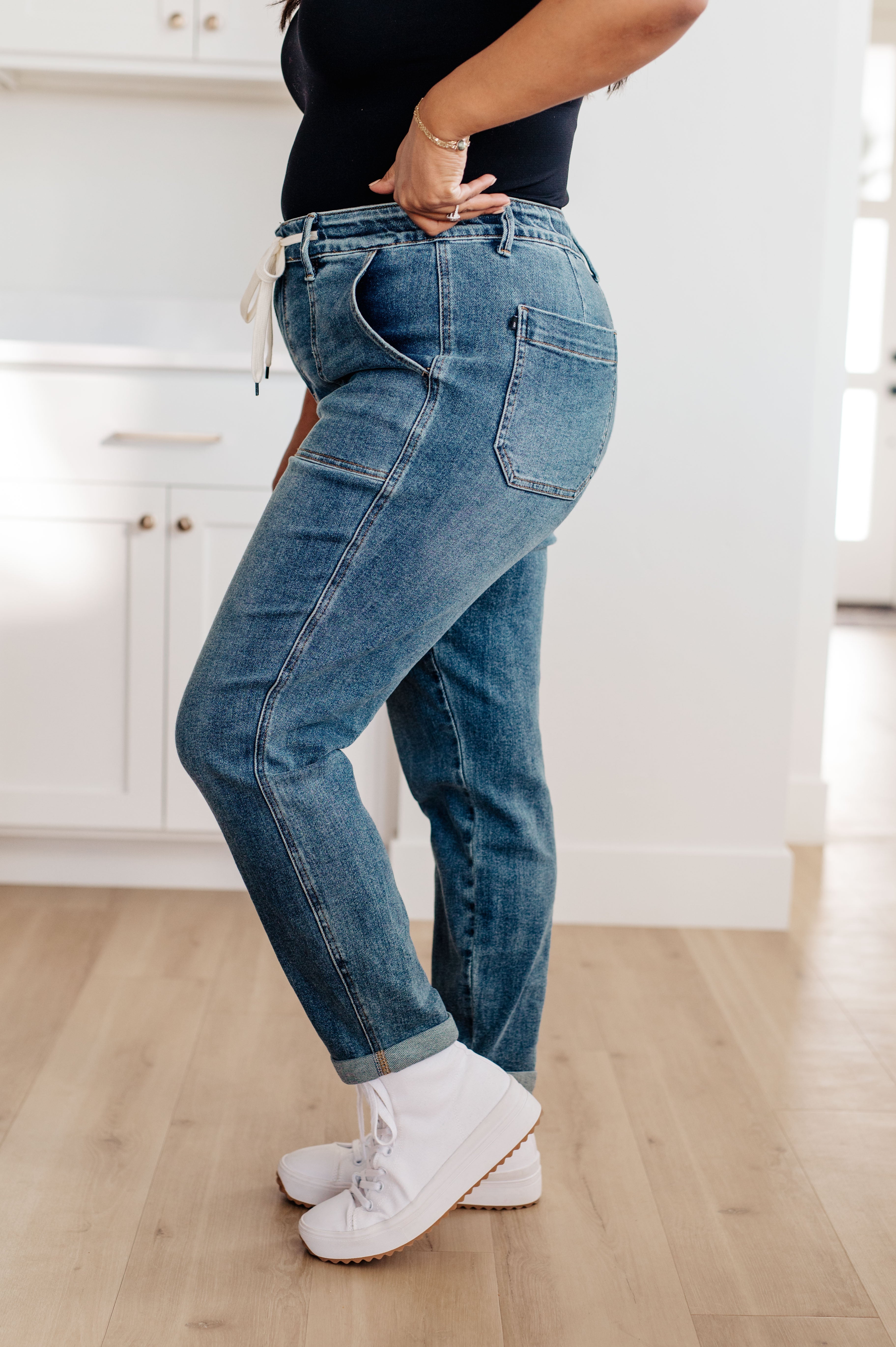 Payton Pull On Denim Joggers in Medium Wash - 24W