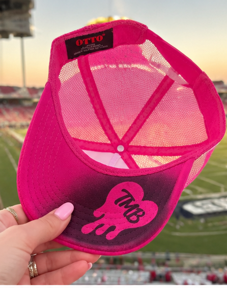 Pink Gameday Football Trucker Hat | Hand Painted Spray Paint Structured Mesh Hat