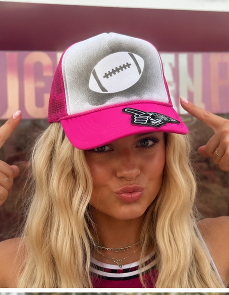 Pink Gameday Football Trucker Hat | Hand Painted Spray Paint Structured Mesh Hat