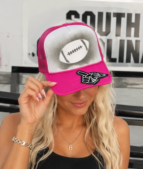 Pink Gameday Football Trucker Hat | Hand Painted Spray Paint Structured Mesh Hat