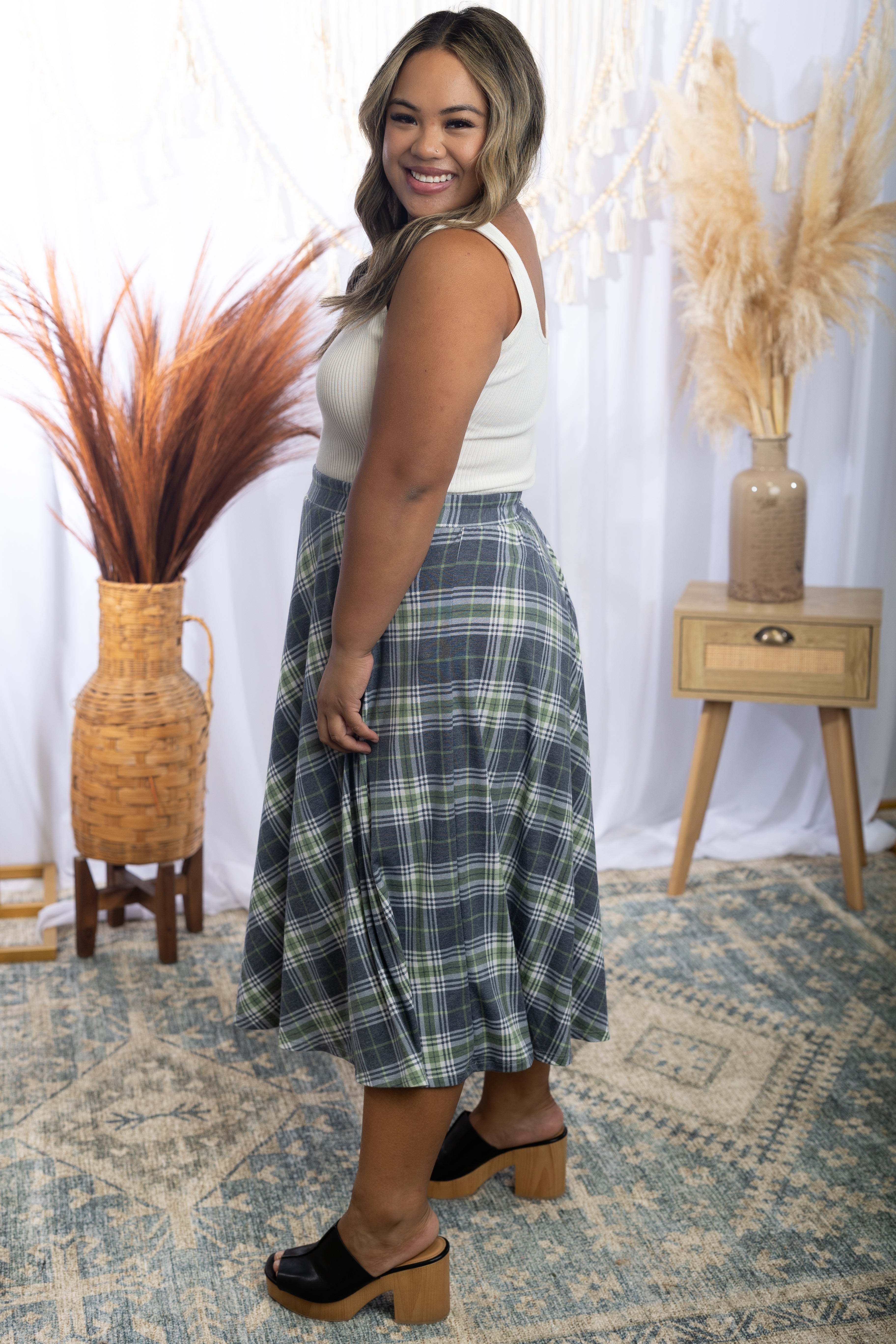 Playful In Plaid Midi Skirt