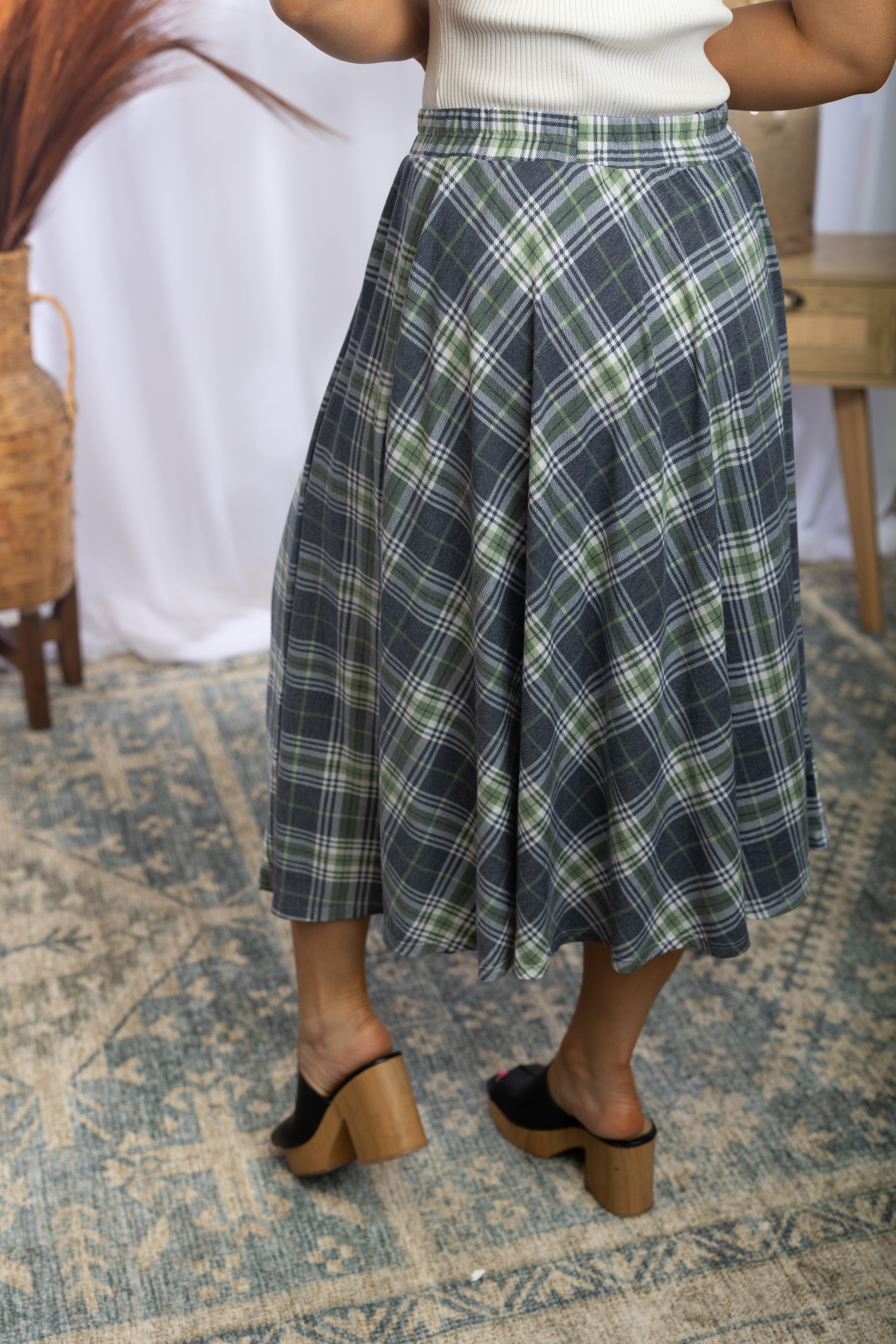 Playful In Plaid Midi Skirt