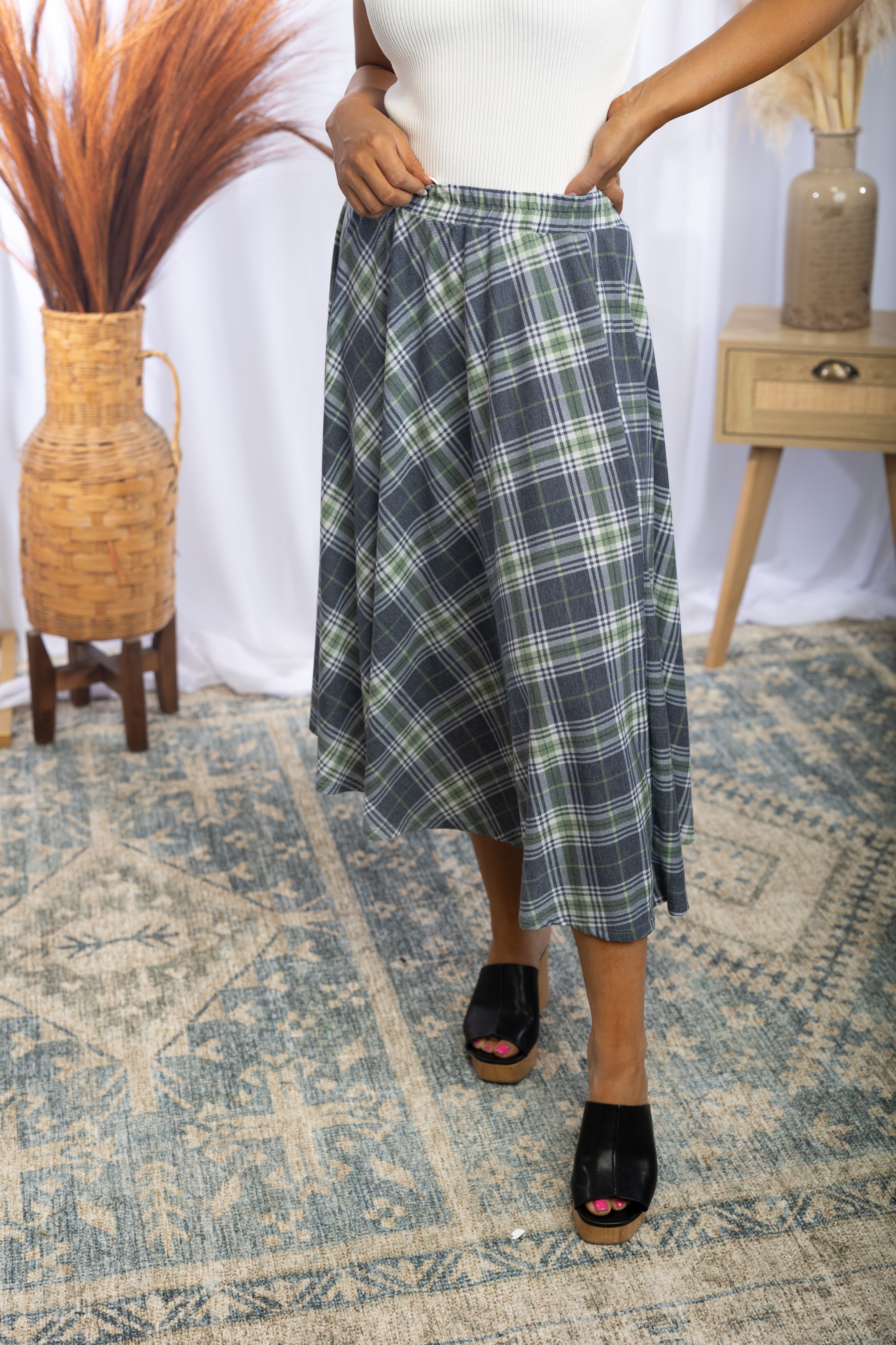 Playful In Plaid Midi Skirt