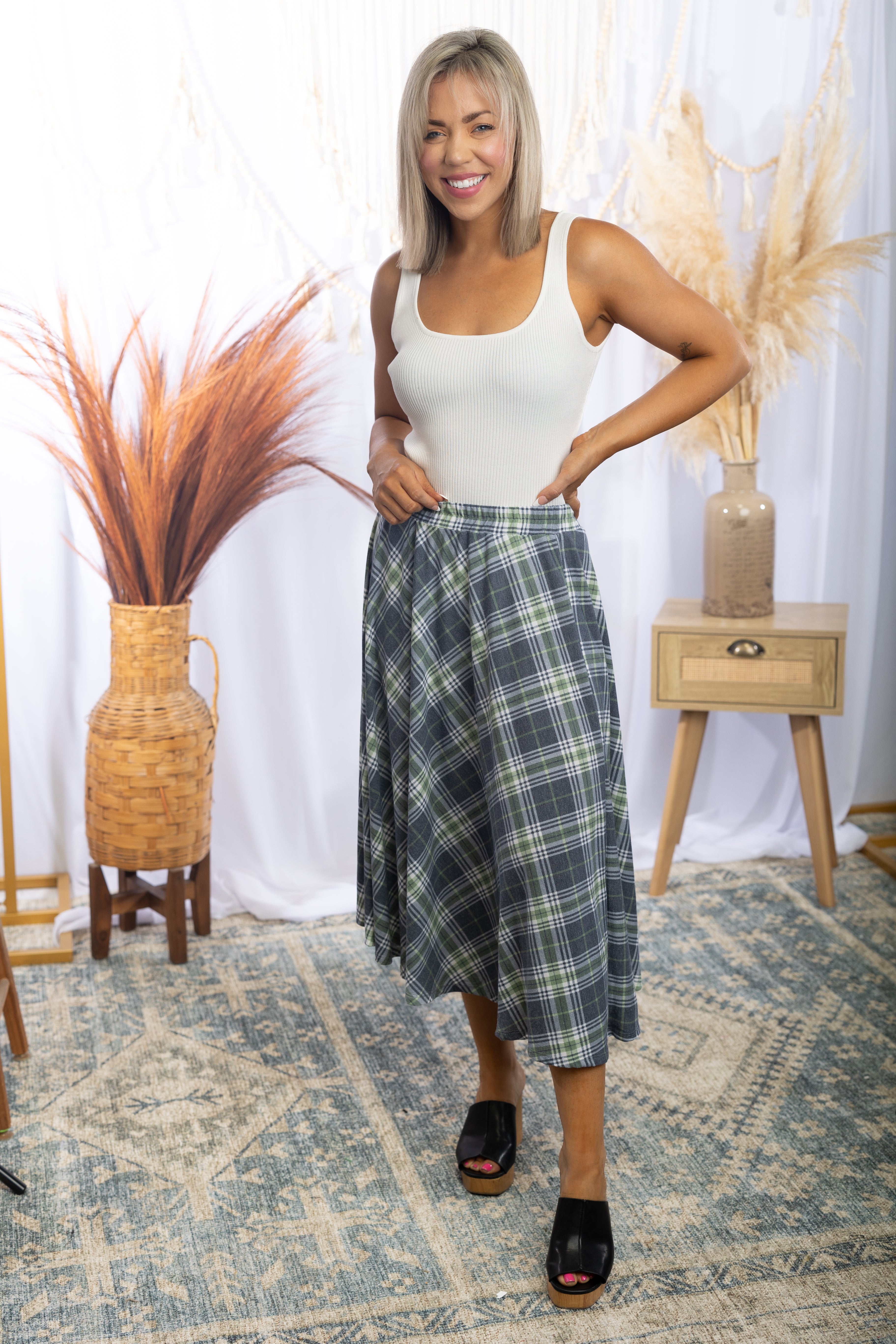 Playful In Plaid Midi Skirt