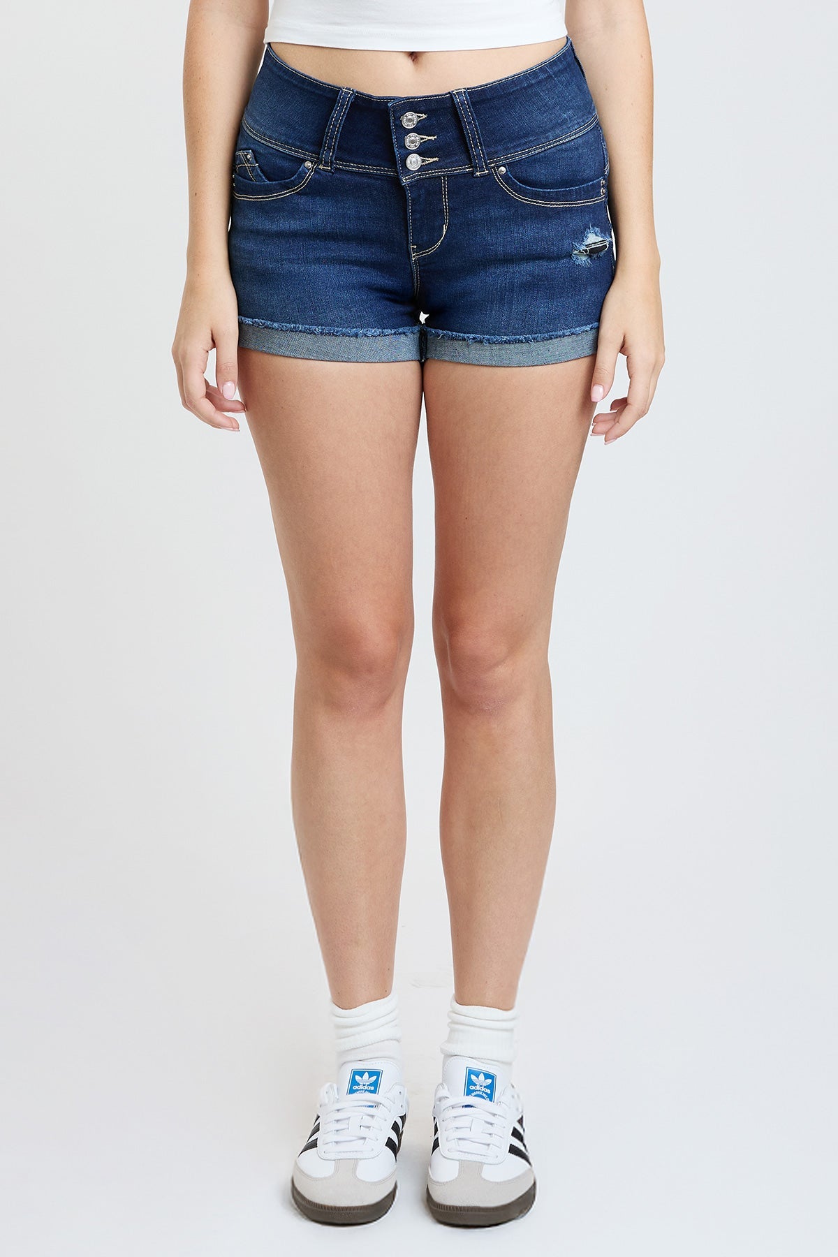 WannaBettaButt 3 Button Cuffed Denim Shorts