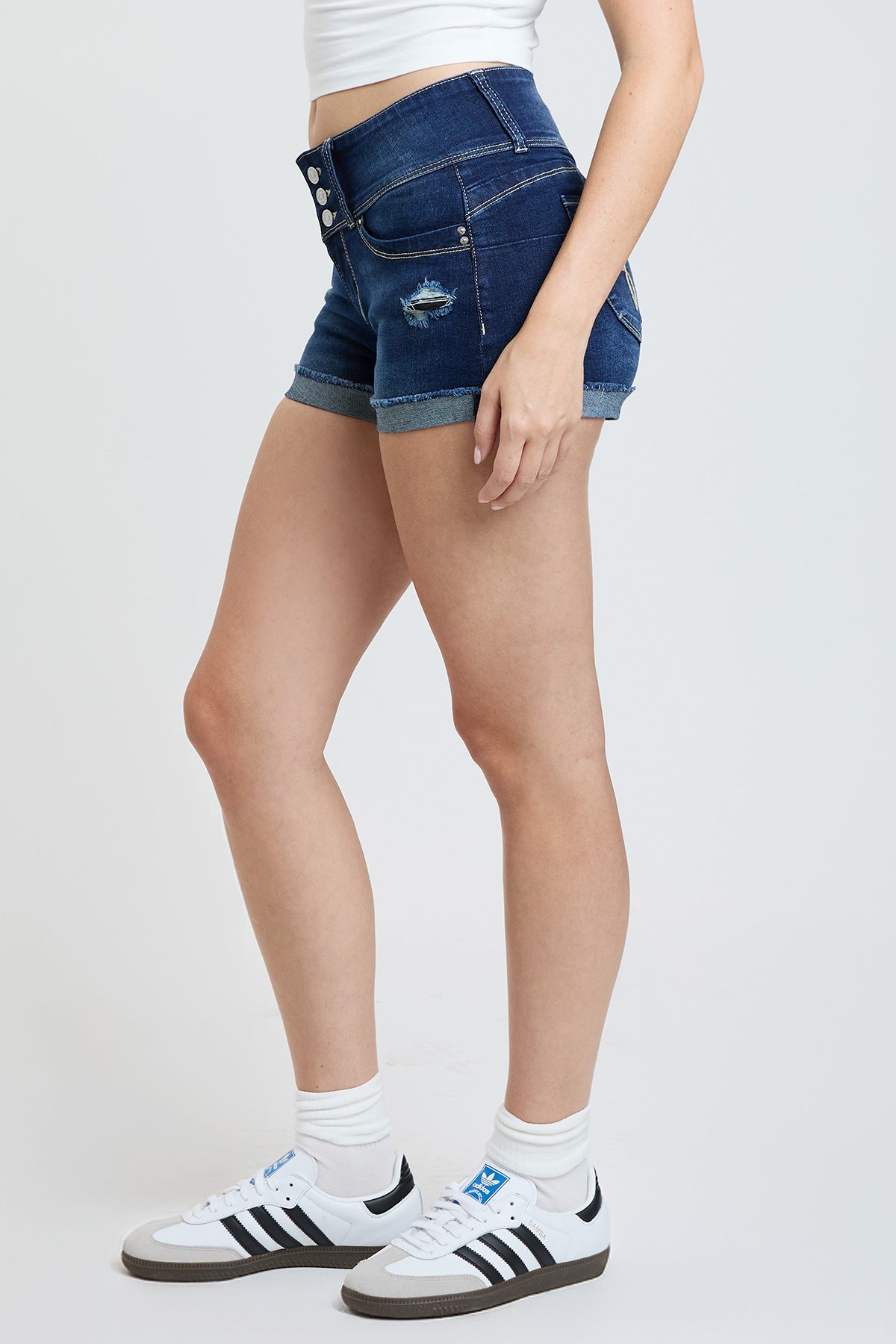 WannaBettaButt 3 Button Cuffed Denim Shorts