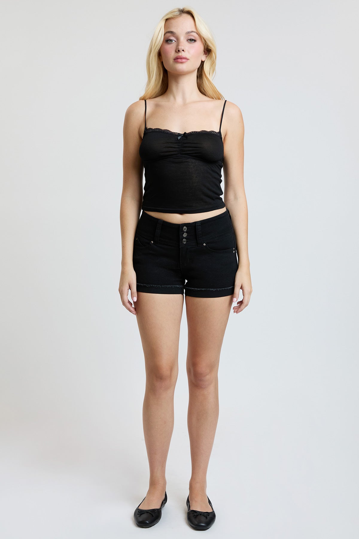 WannaBettaButt 3 Button Cuffed Denim Shorts