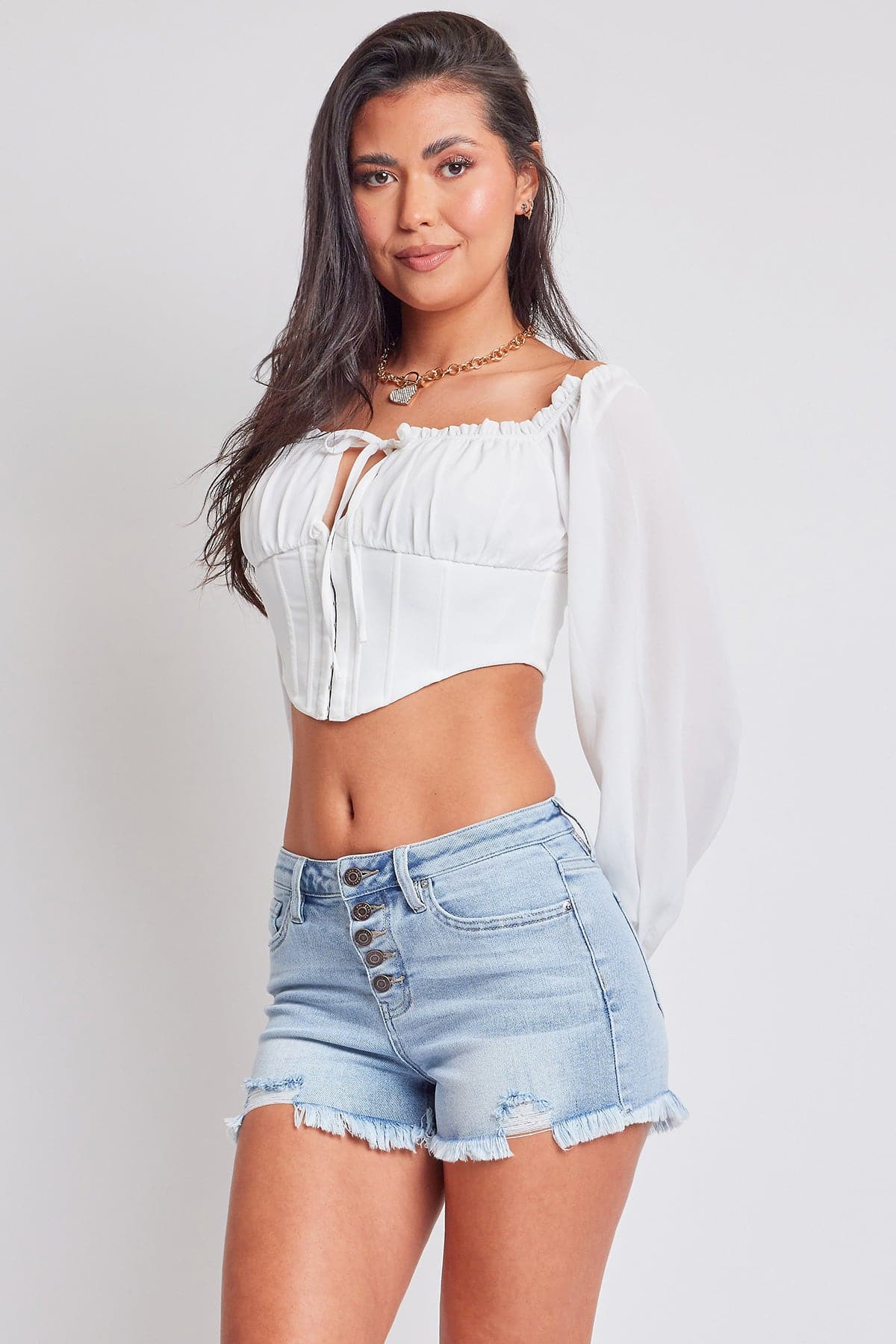 Women's Luxe Fray Hem Denim High Rise Short