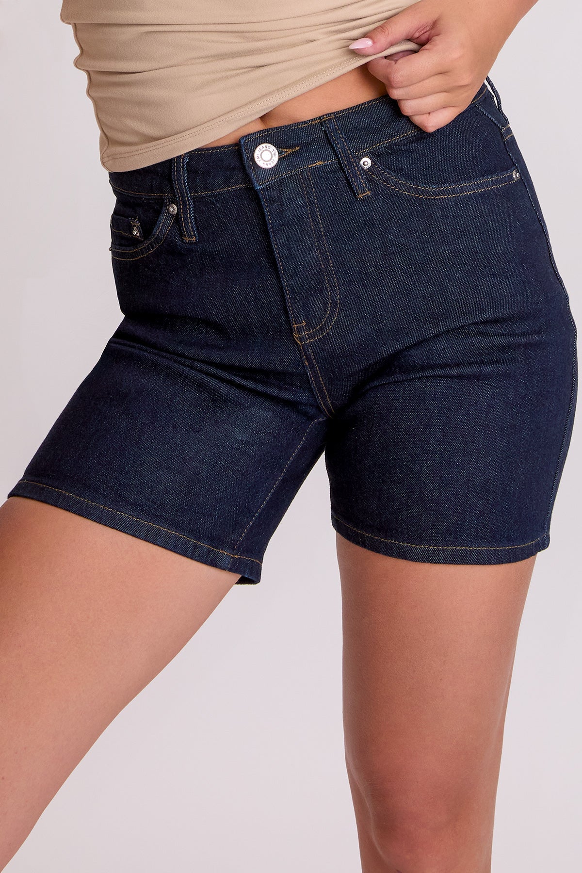 Luxe High Rise Long Denim Shorts