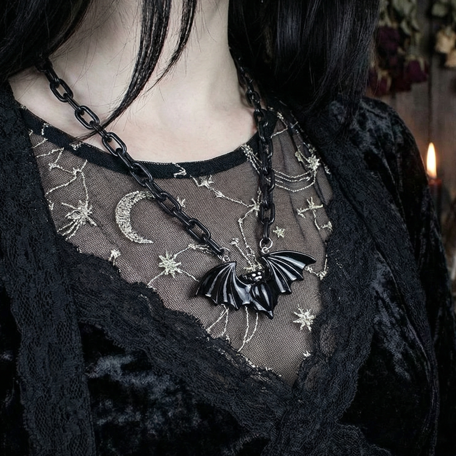 Sourpuss Smiling Vampire Bat Necklace