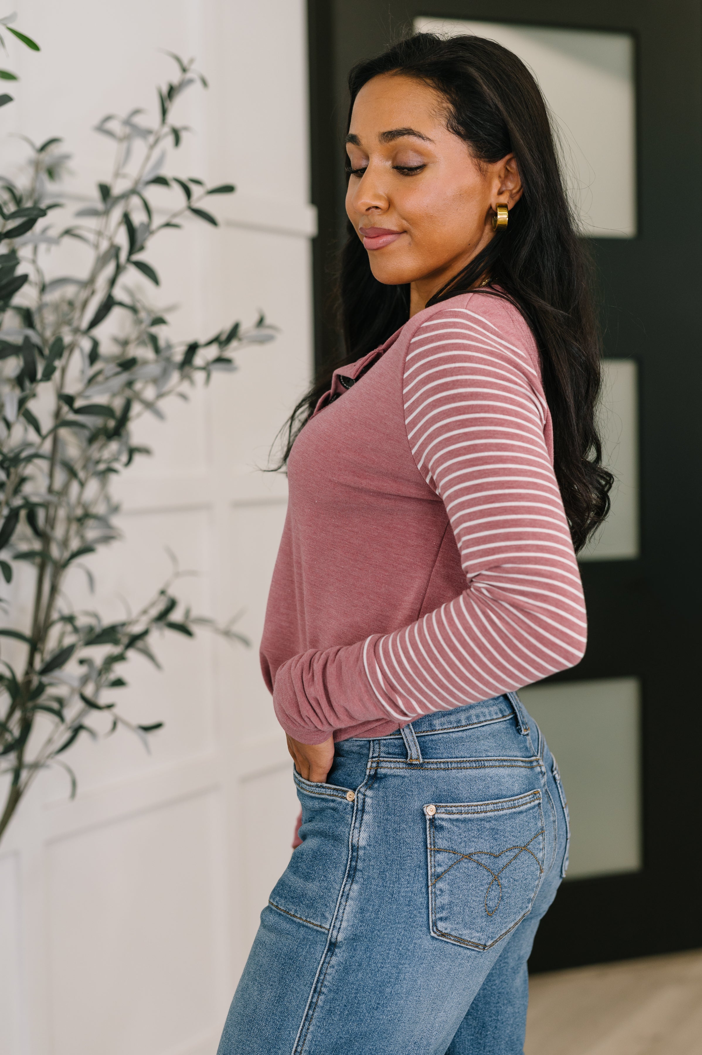 Talk to Me Long Sleeve Henley in Vintage Marsala