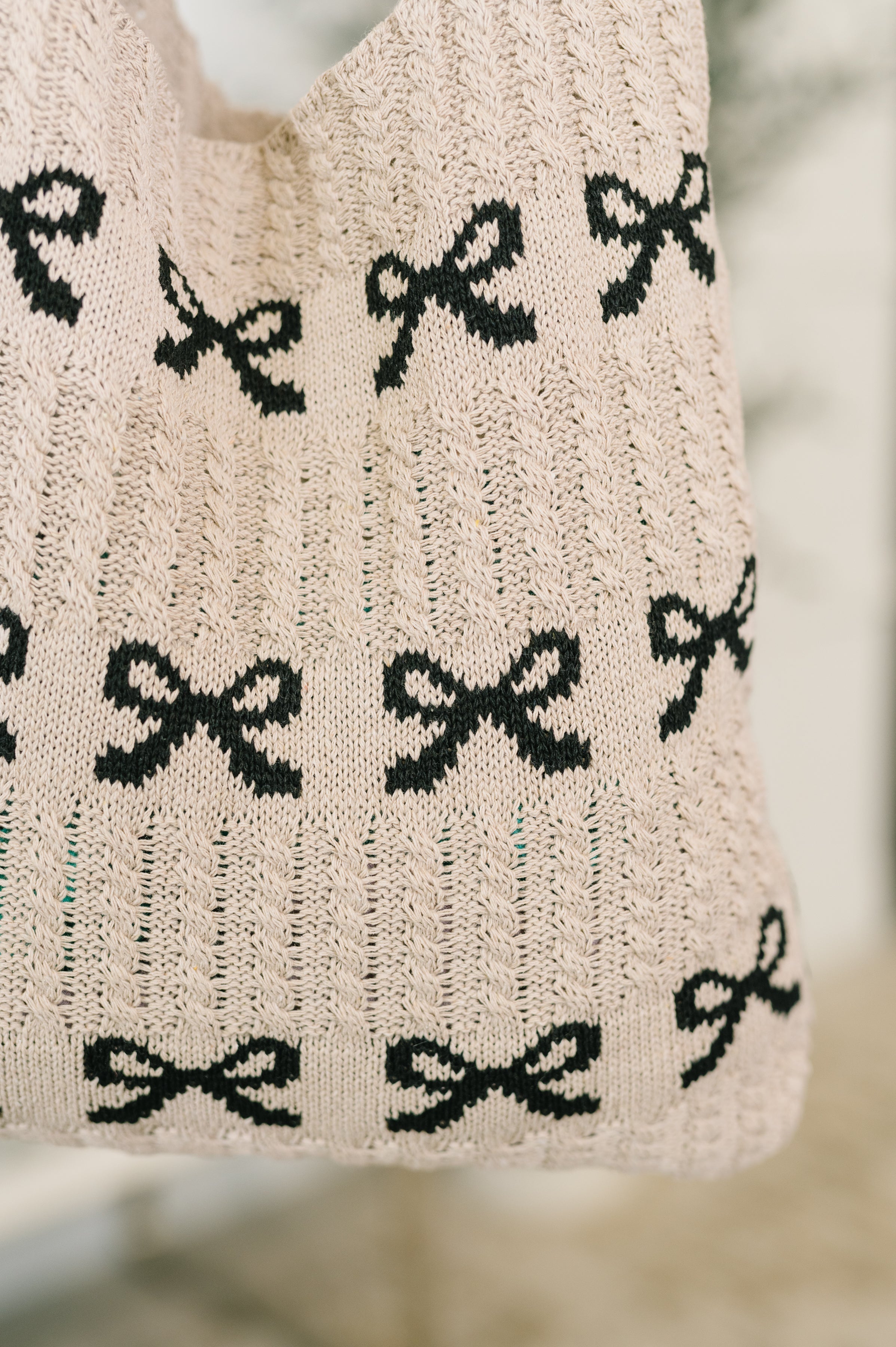 Topped With a Bow Knit Tote Bag