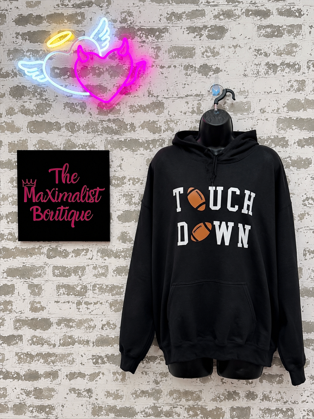 Touchdown Hoodie – Black Pullover with Bold Football Graphic