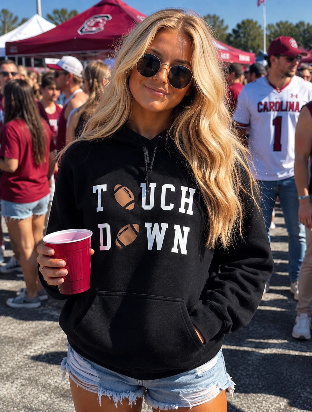 Touchdown Hoodie – Black Pullover with Bold Football Graphic