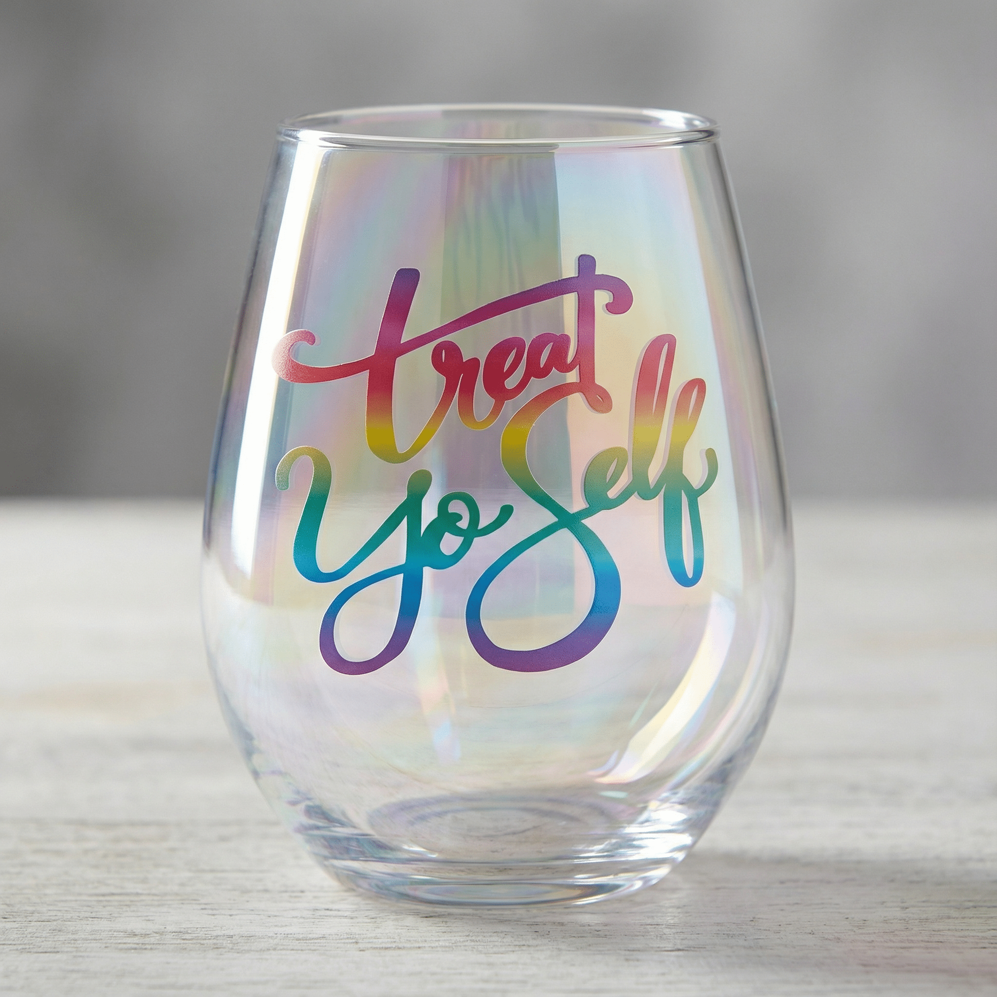 Treat Yo Self Jumbo Stemless Wine Glass in Rainbow Colors | 30 Oz