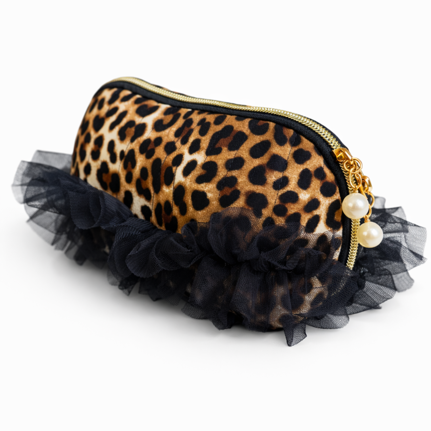 Tulle Laced Leopard Cosmetic Case – Sassy & Feminine Pouch for Makeup, Travel, or Everyday Use