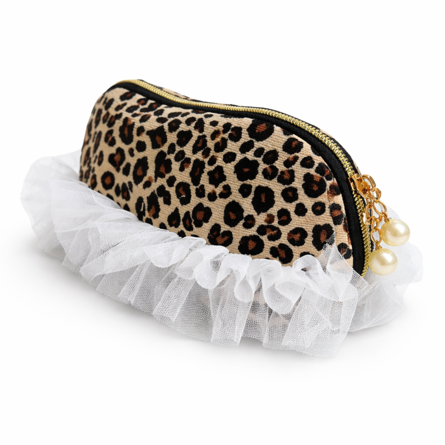 Tulle Laced Leopard Cosmetic Case – Sassy & Feminine Pouch for Makeup, Travel, or Everyday Use