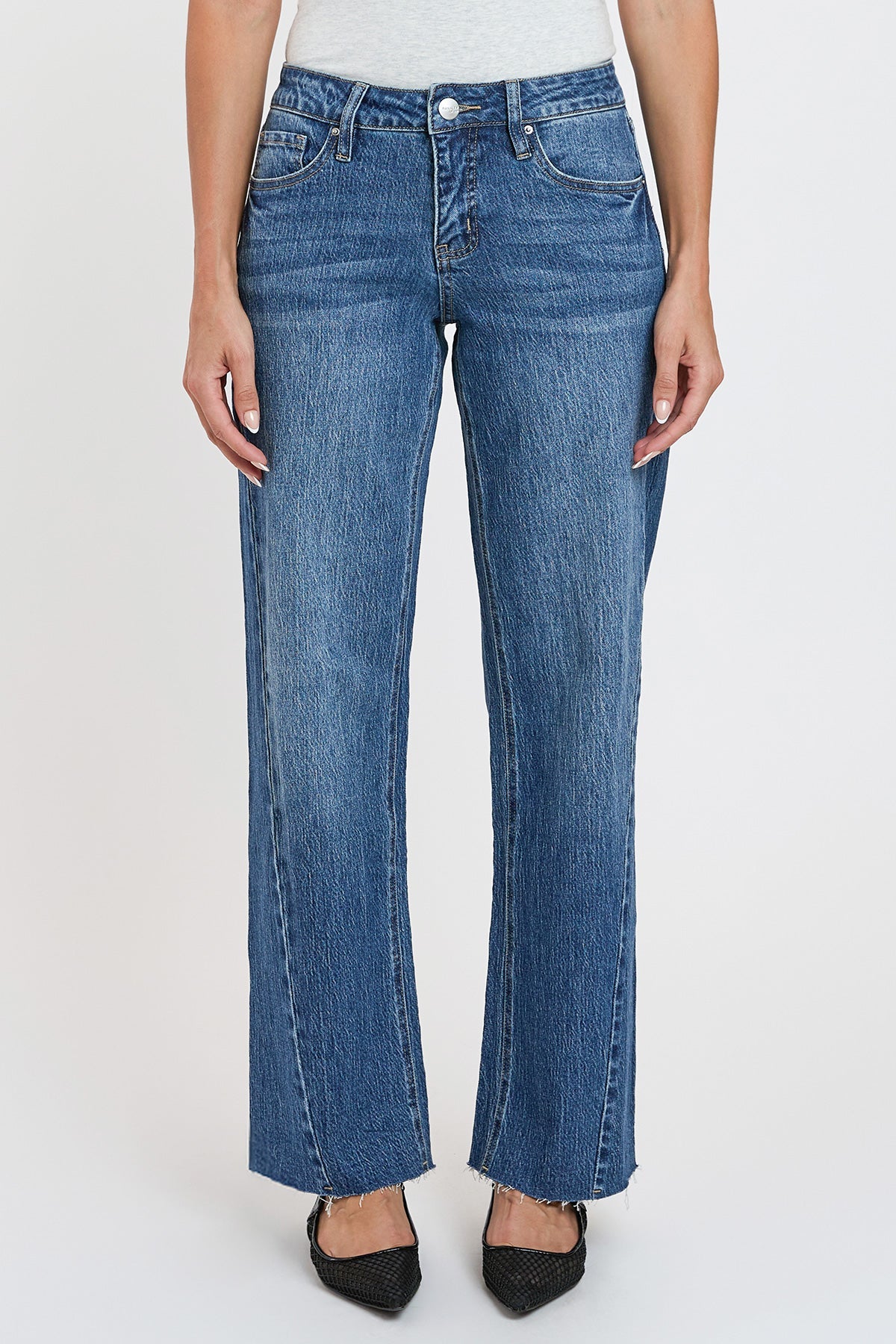High Rise Wide Leg Jeans with Angled Seam