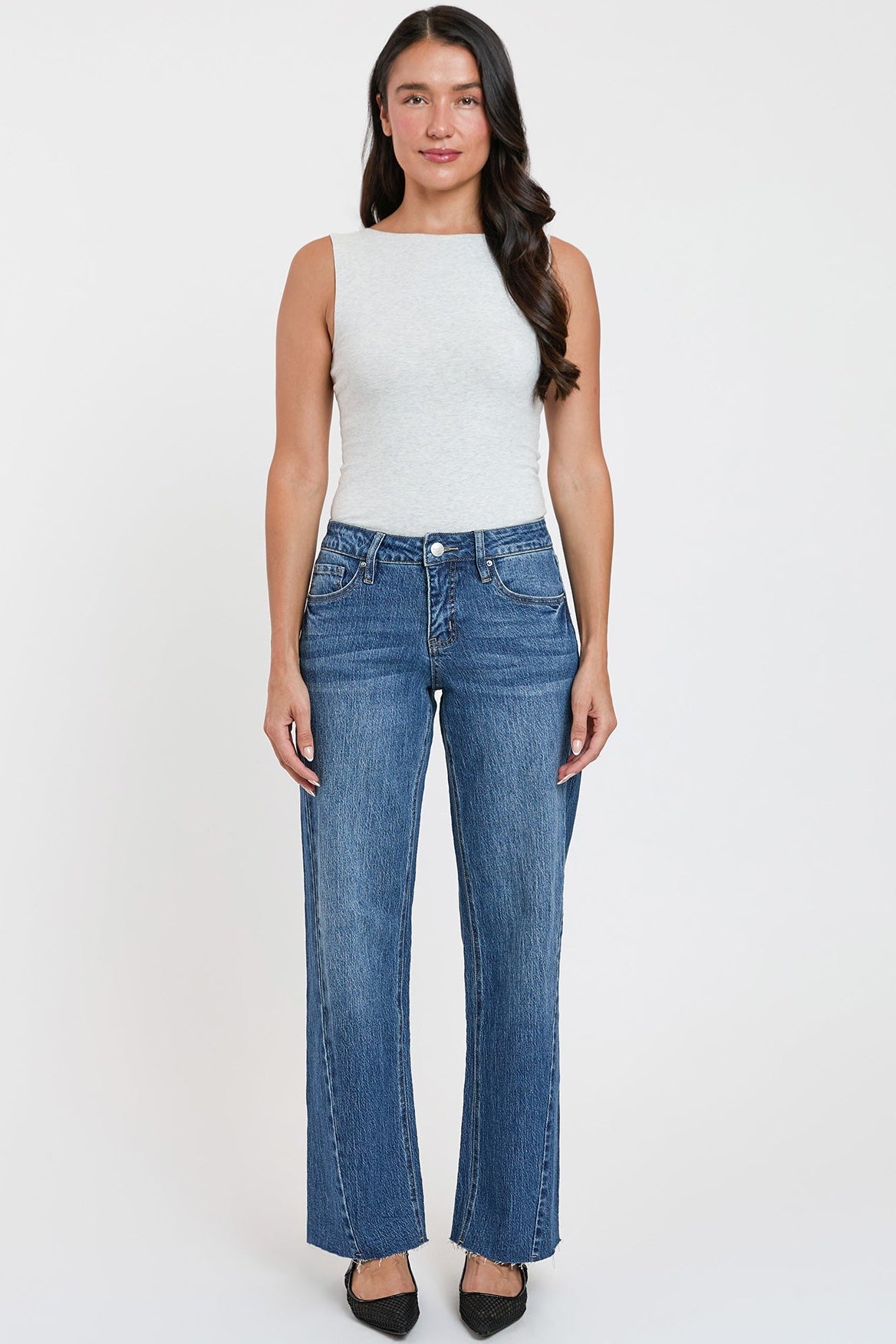 High Rise Wide Leg Jeans with Angled Seam