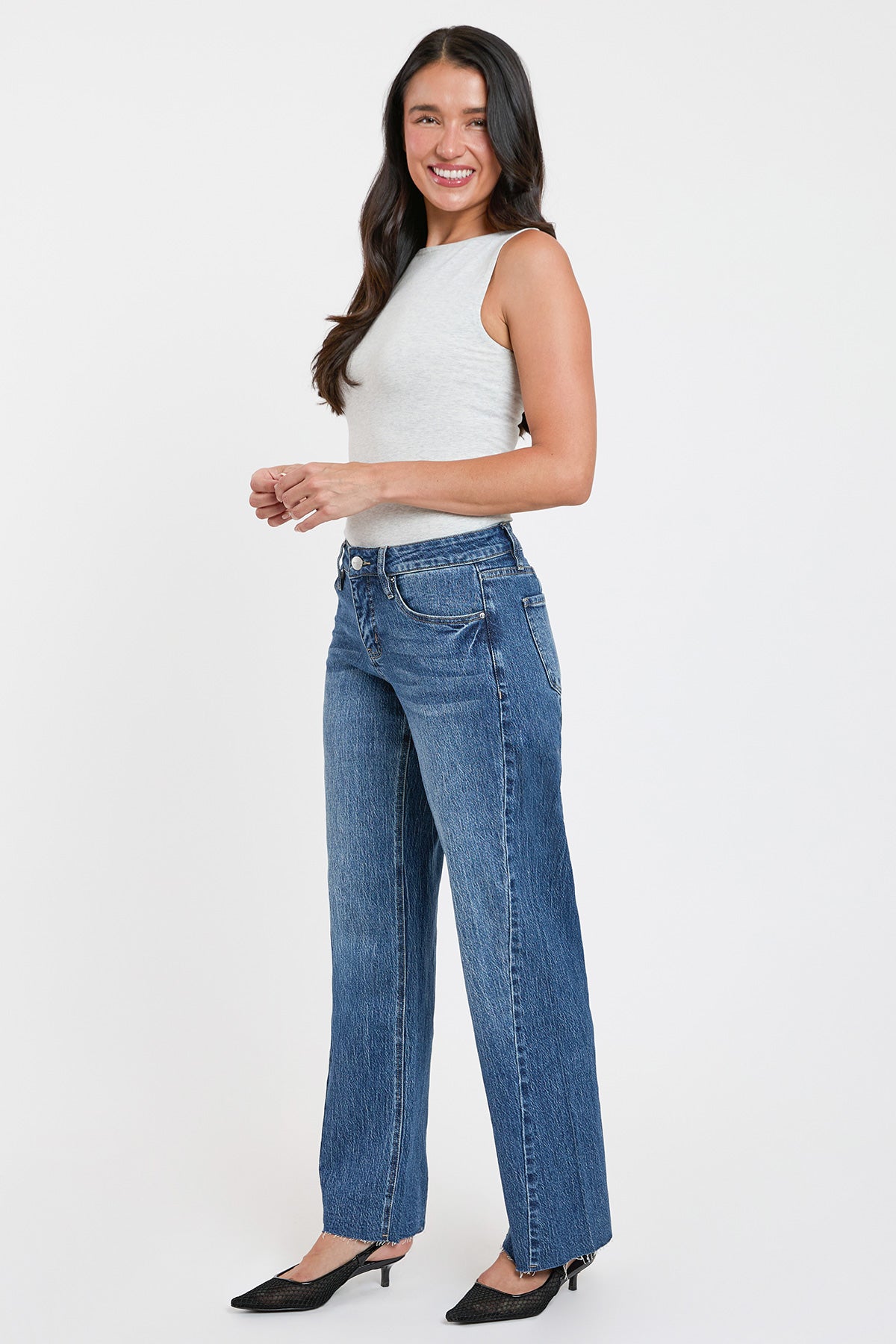 High Rise Wide Leg Jeans with Angled Seam