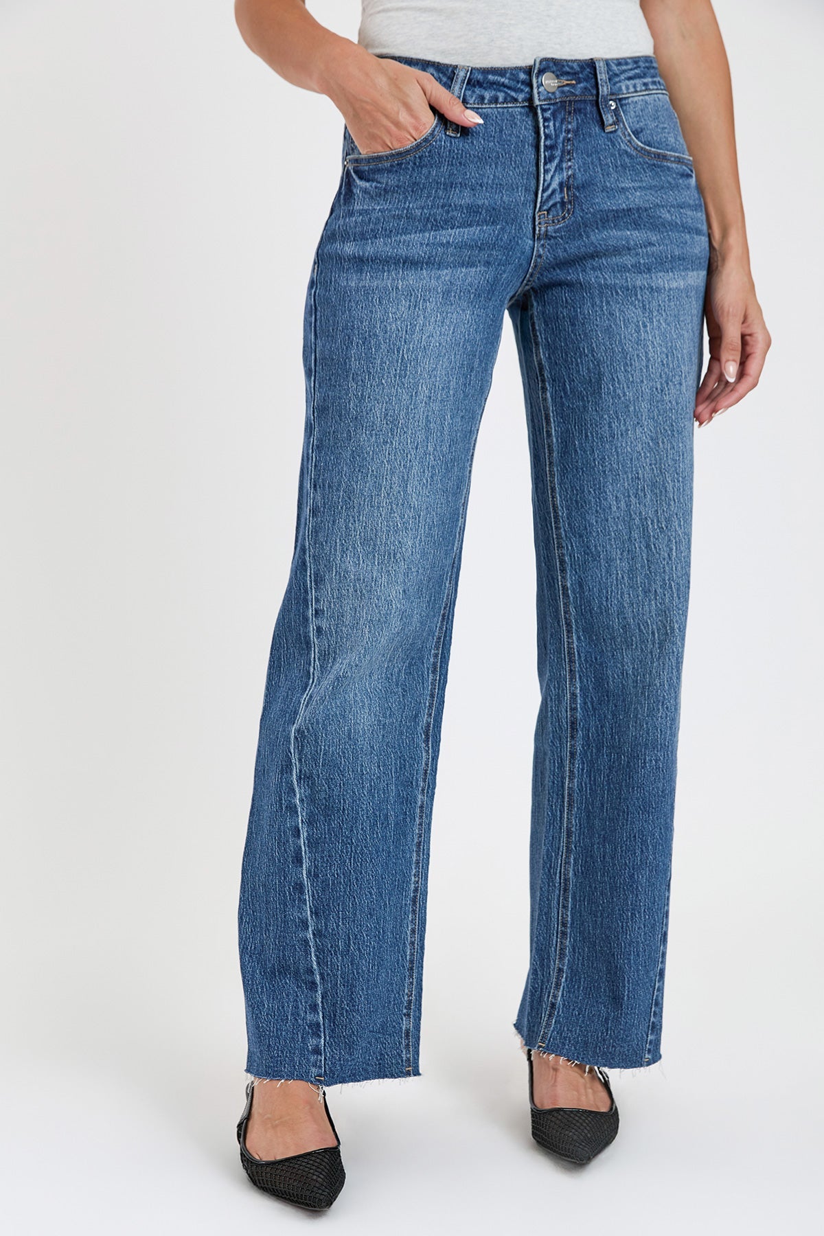 High Rise Wide Leg Jeans with Angled Seam