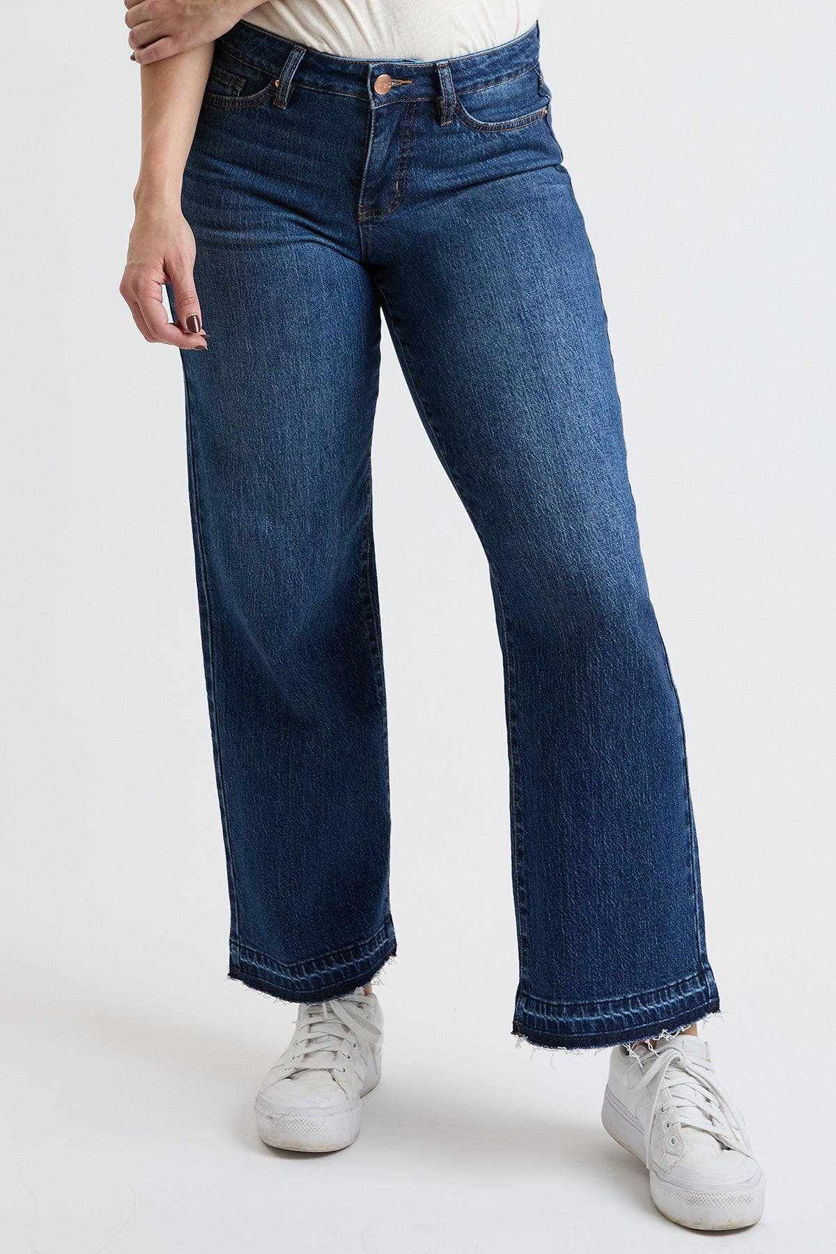 High Rise Wide Leg Jeans with Raw Hem