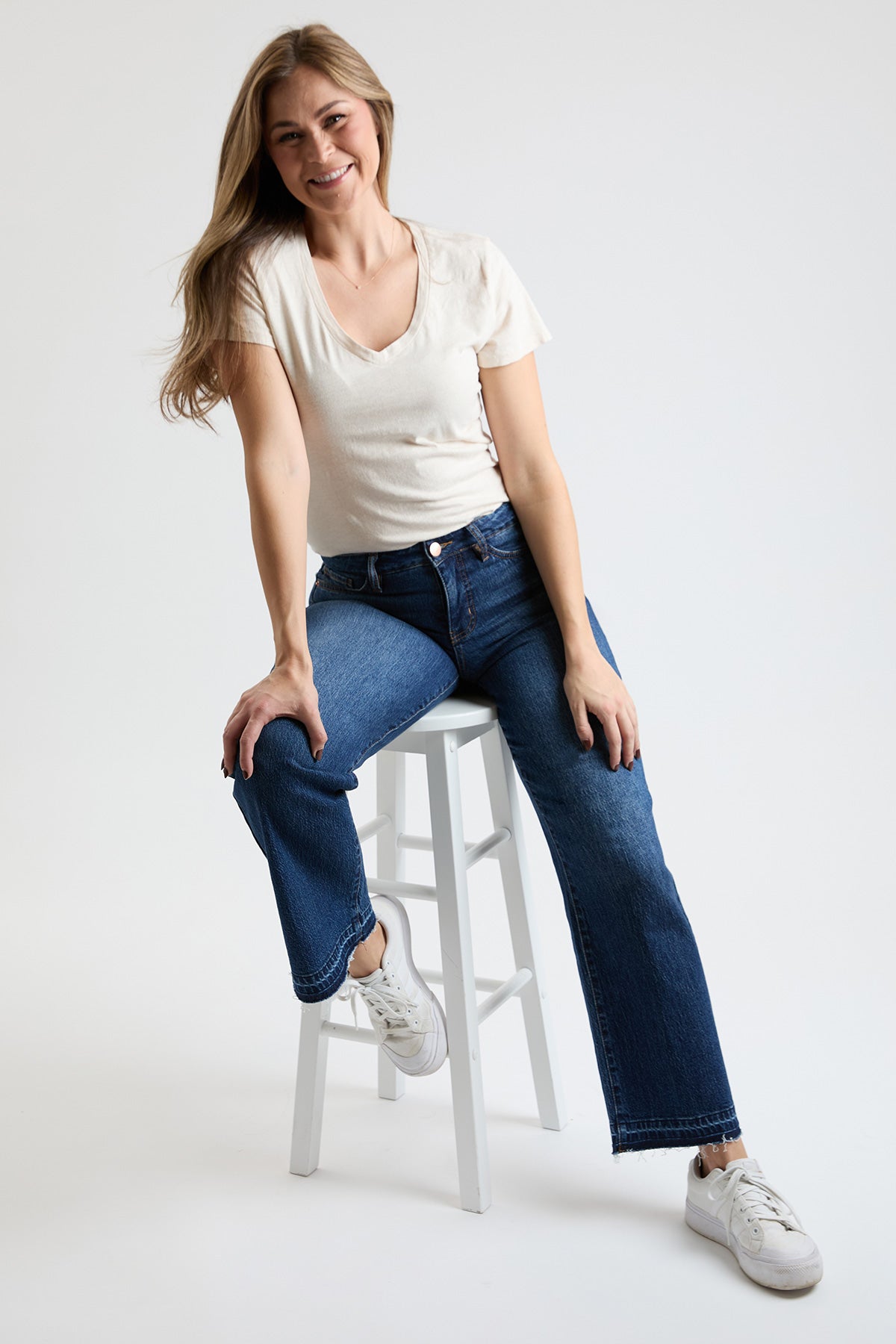 High Rise Wide Leg Jeans with Raw Hem