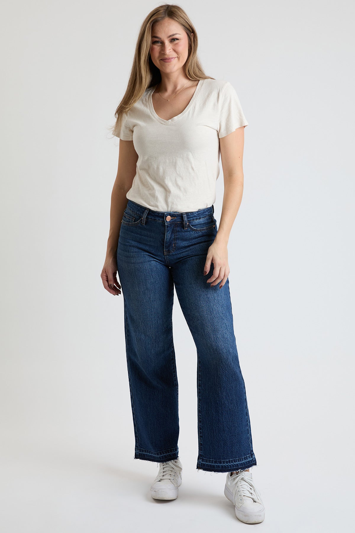 High Rise Wide Leg Jeans with Raw Hem