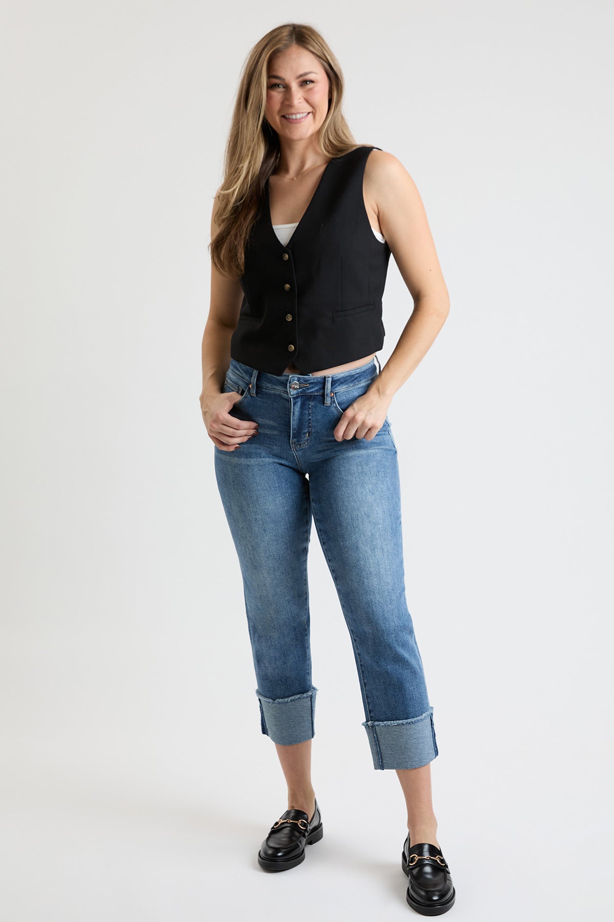 Premium Stretch Cropped Mega Cuff Jeans