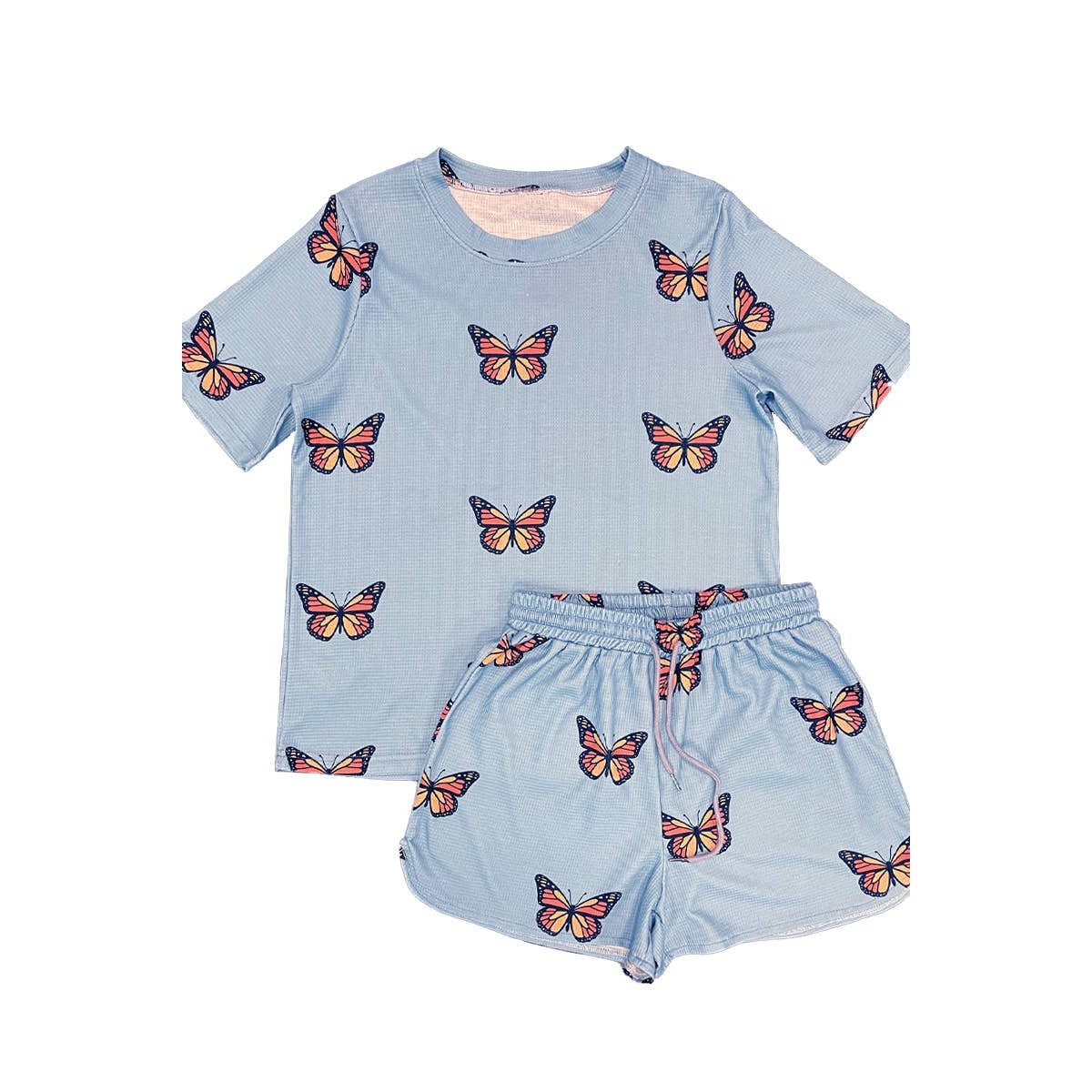 Waffle Fabric Printed Matching Shorts Set