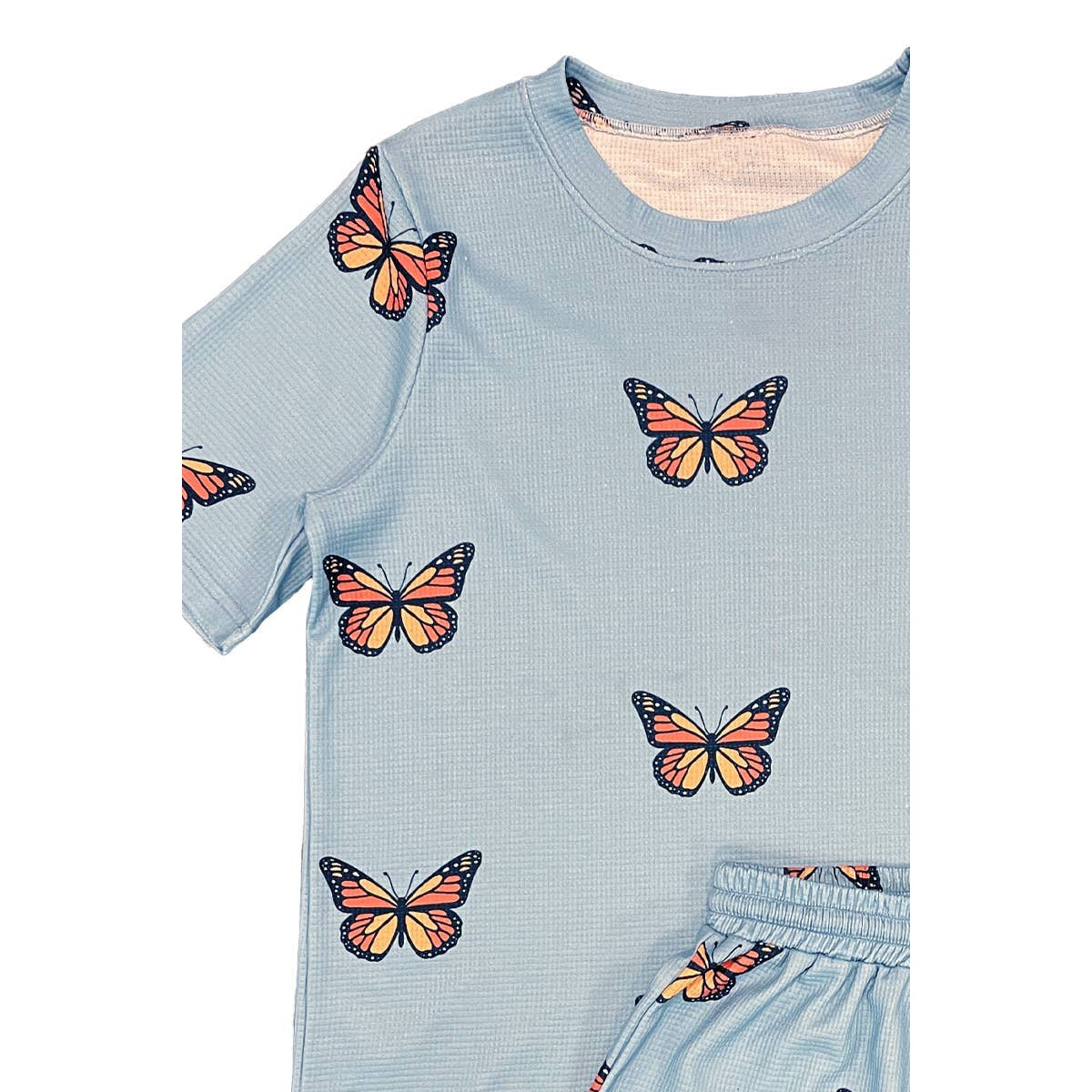Waffle Fabric Printed Matching Shorts Set