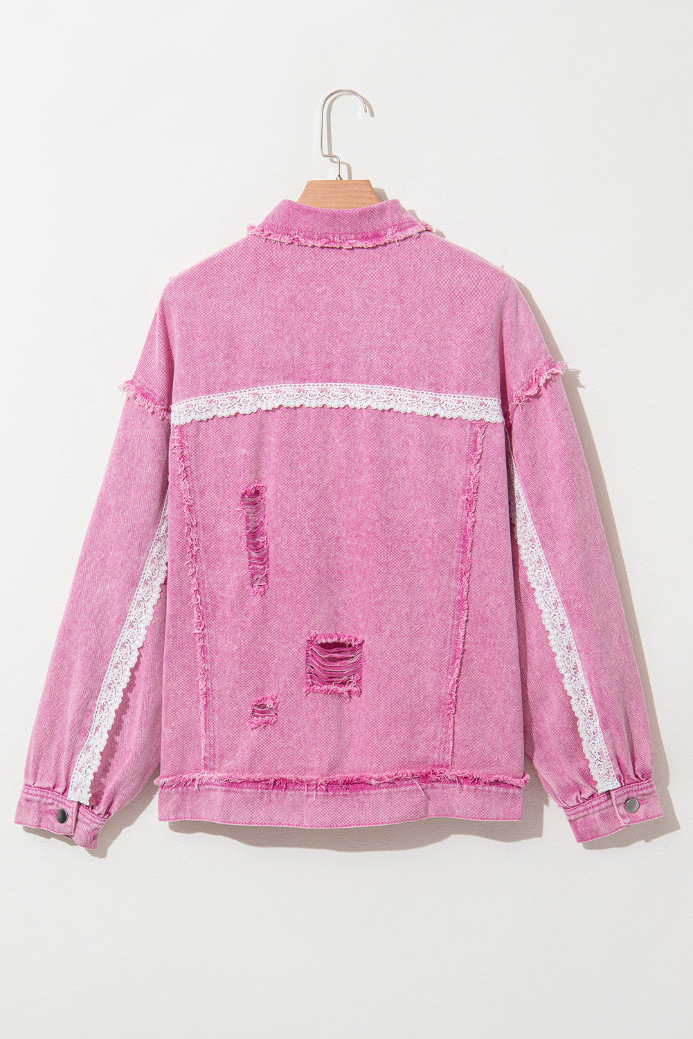 PRE-ORDER: Lace Patchwork Distressed Buttoned Denim Jacket