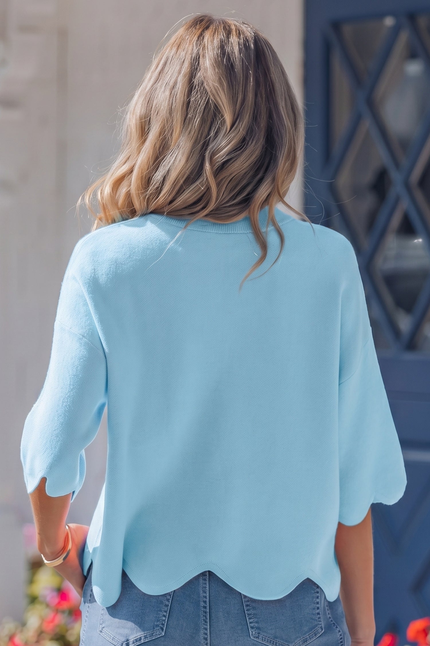 PRE-ORDER: Scalloped Hem 3/4 Sleeve Sweater