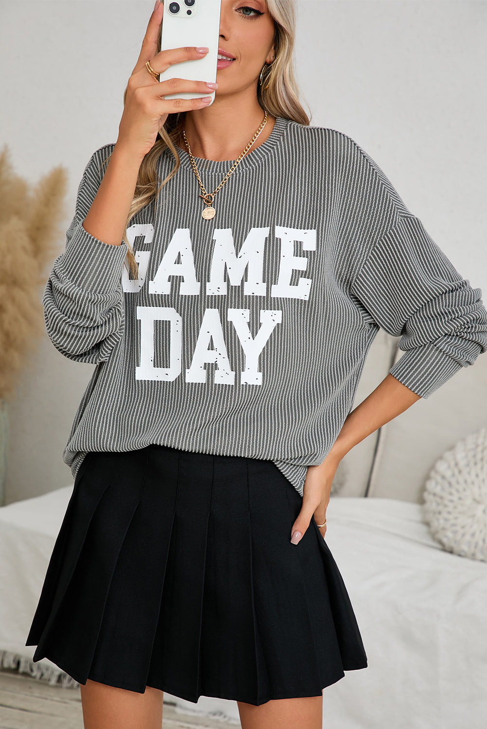 Corded GAME DAY Graphic Long Sleeve Top