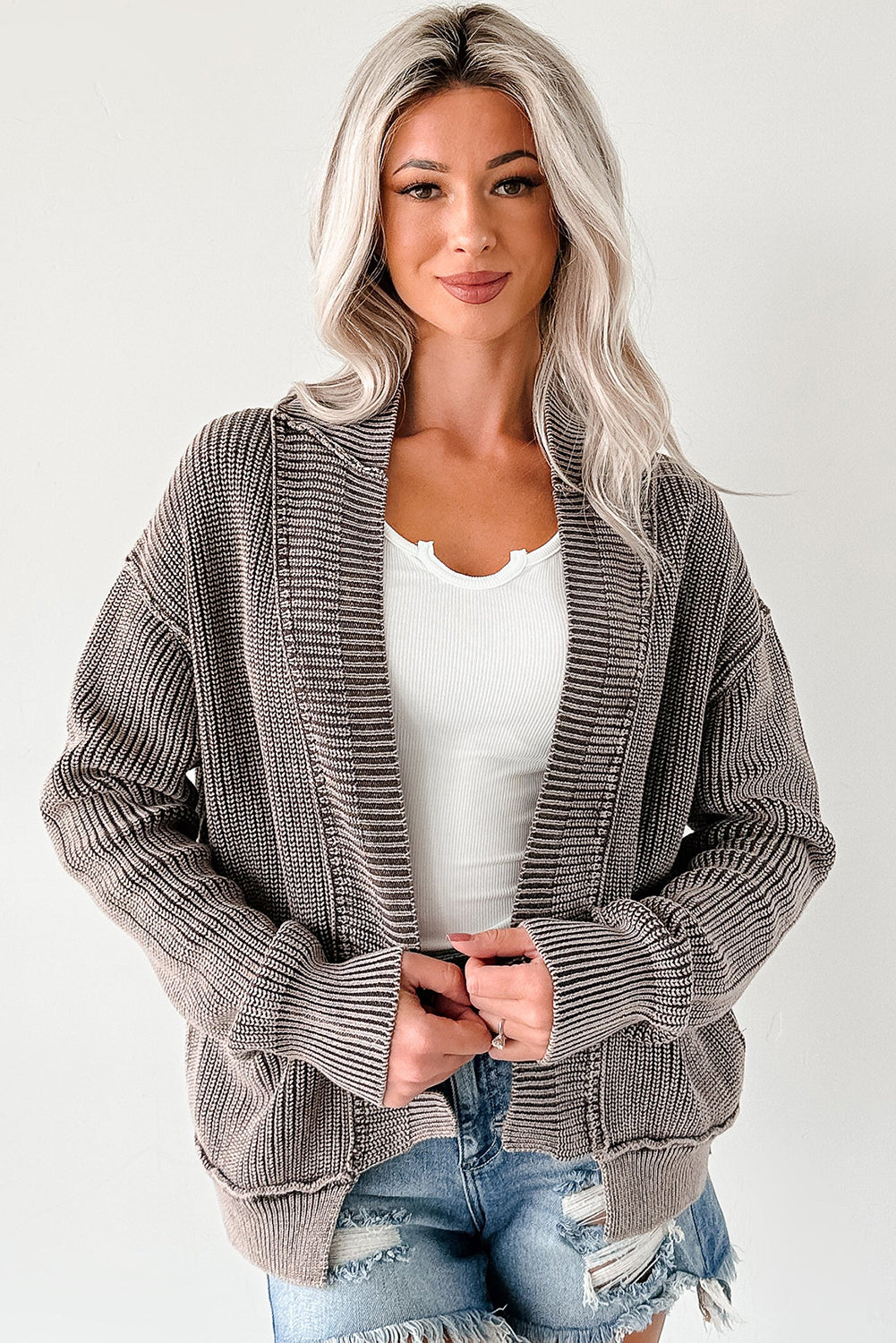 PRE-ORDER: Mineral Wash Exposed Seam Patchwork Knit Cardigan