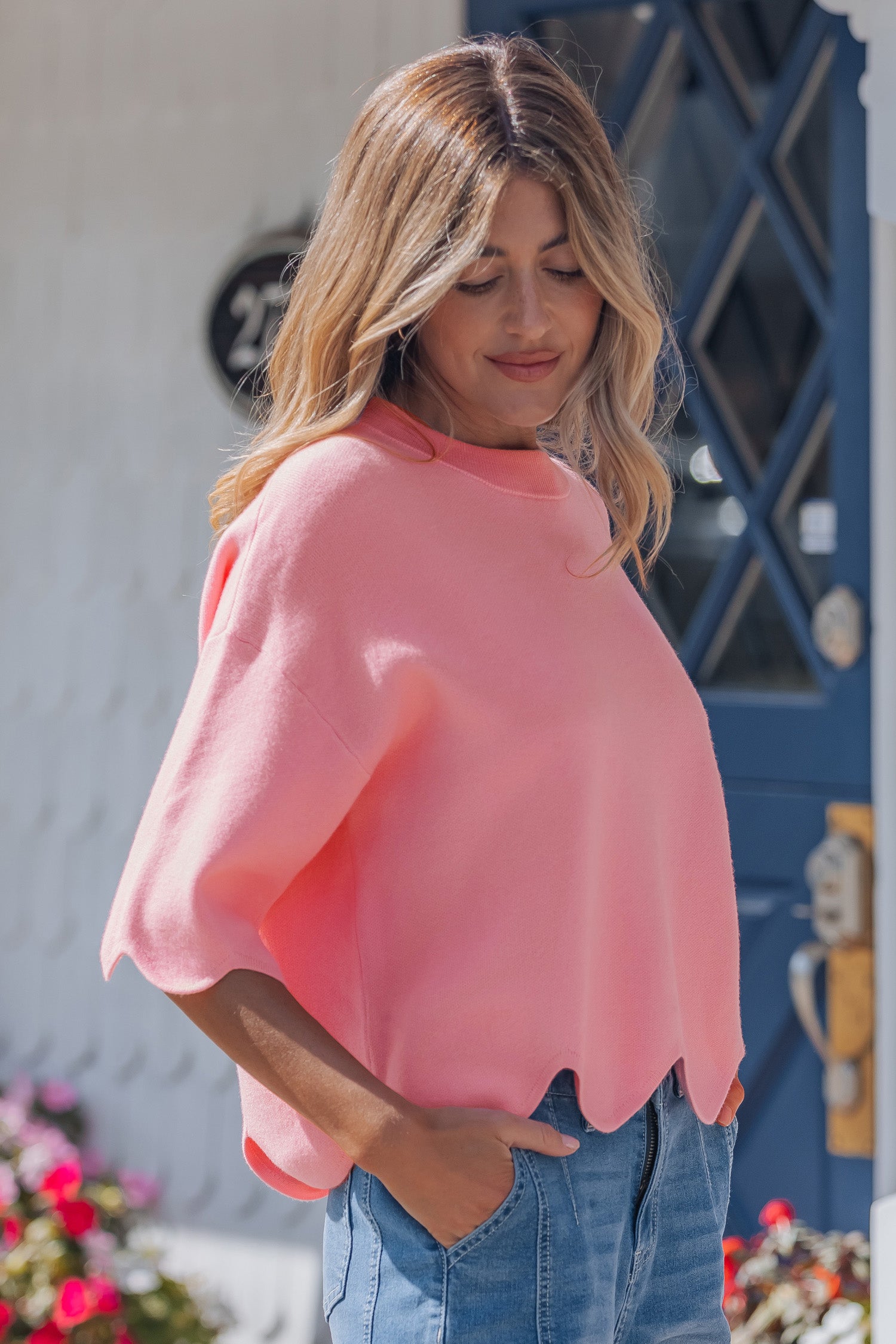 PRE-ORDER: Scalloped Hem 3/4 Sleeve Sweater
