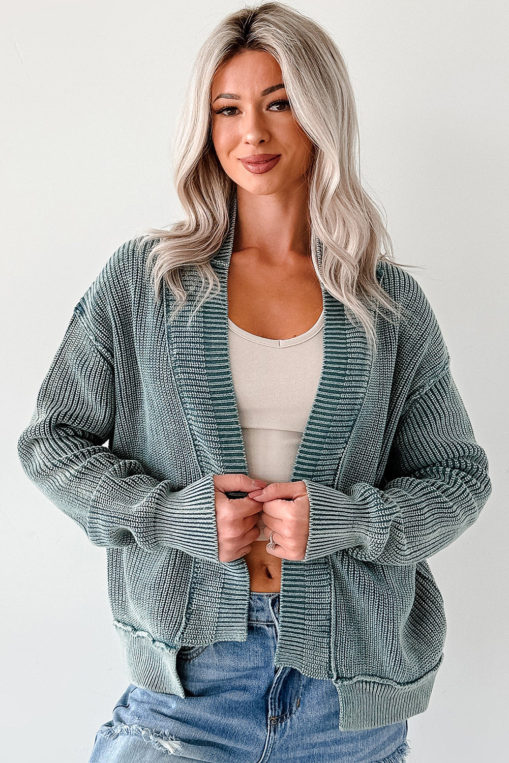 PRE-ORDER: Mineral Wash Exposed Seam Patchwork Knit Cardigan