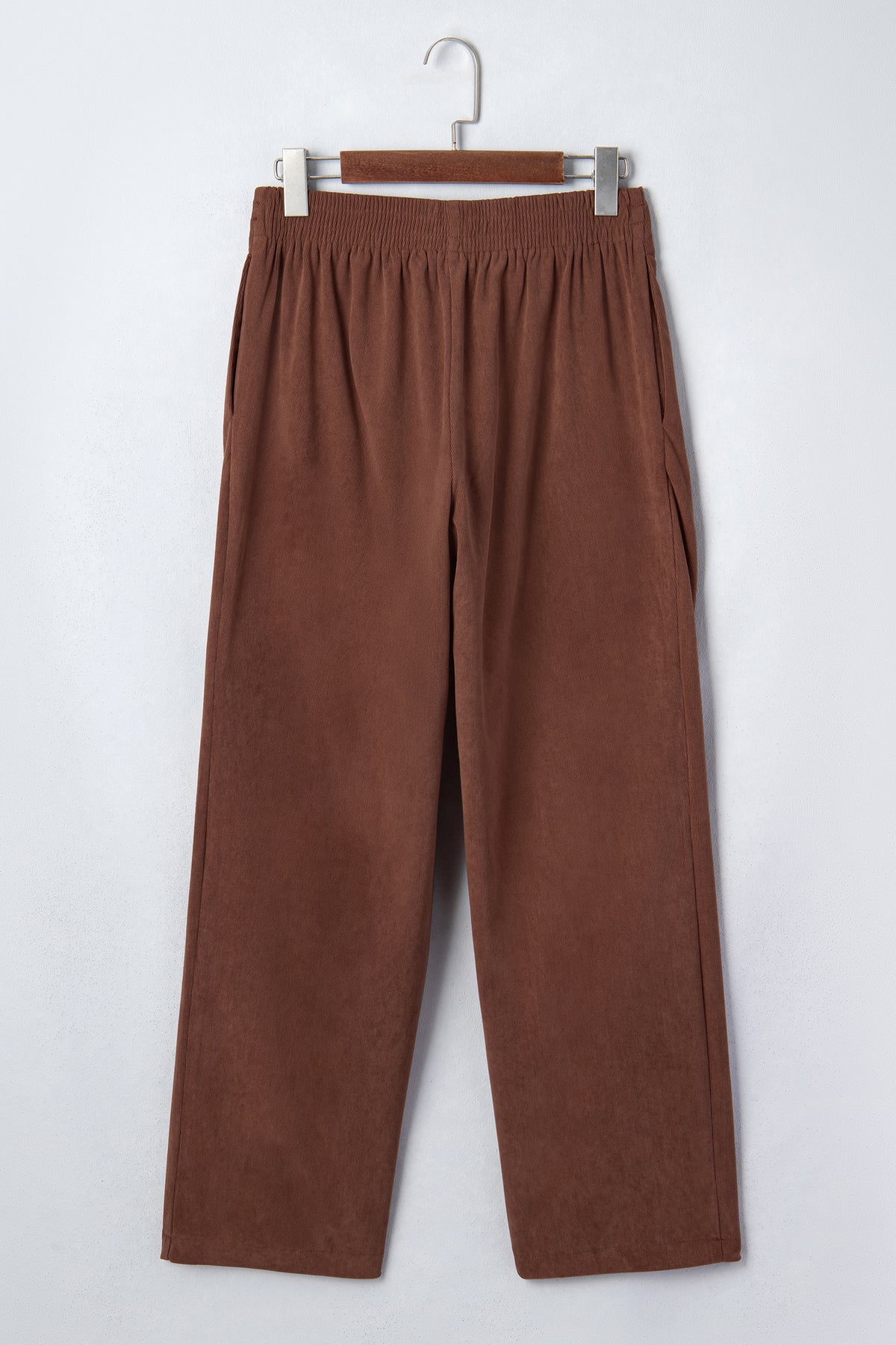 PRE-ORDER: Coffee Elastic Waist Straight Leg Ankle Length Corduroy Pants