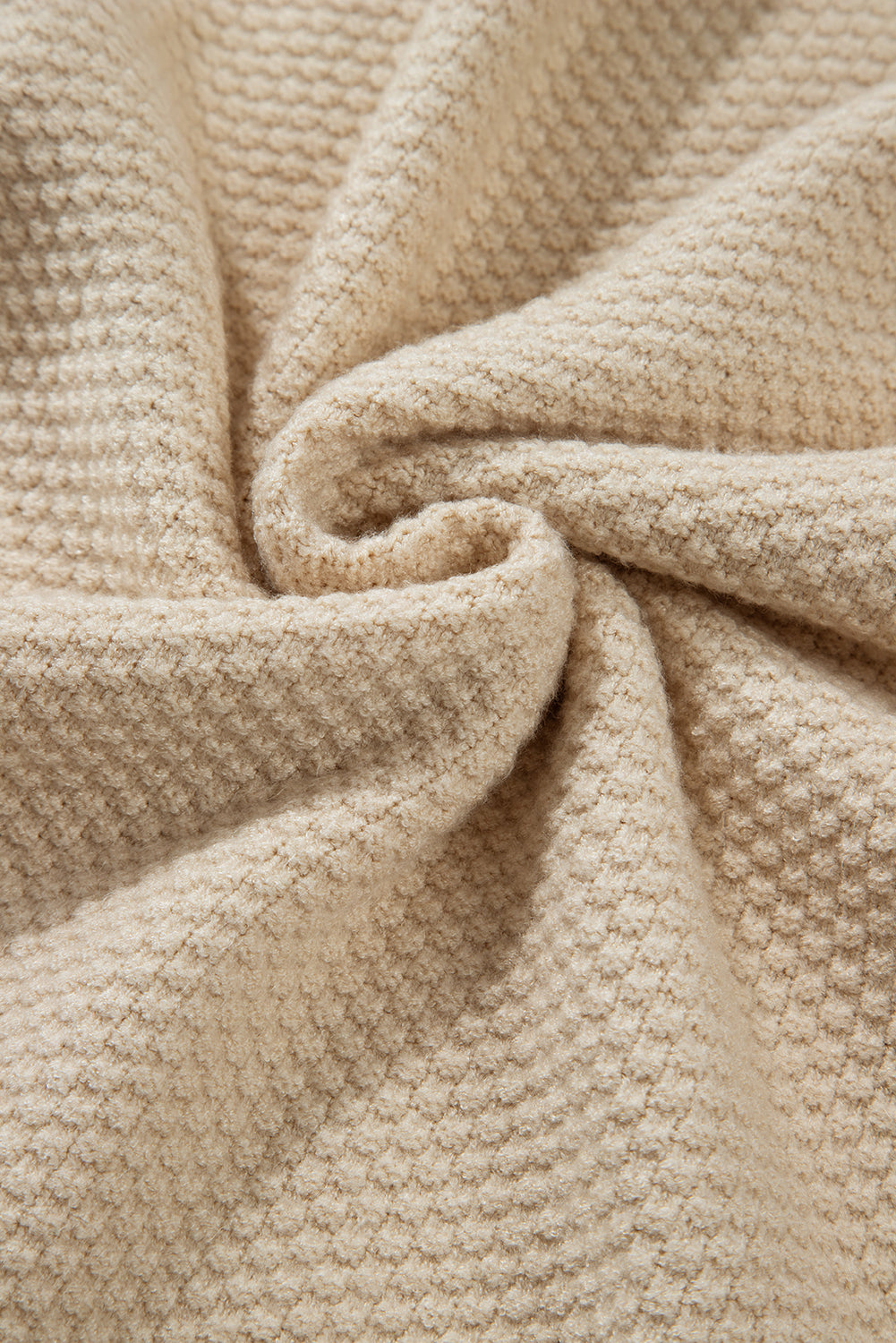 Solid Textured Knit Split Cuff Drop Shoulder Sweater