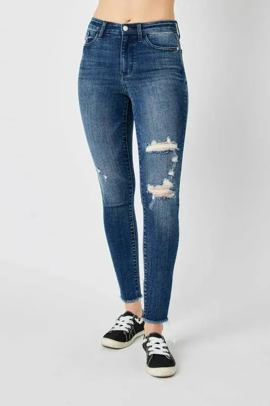 High Waist Distressed Skinny Leg Jeans