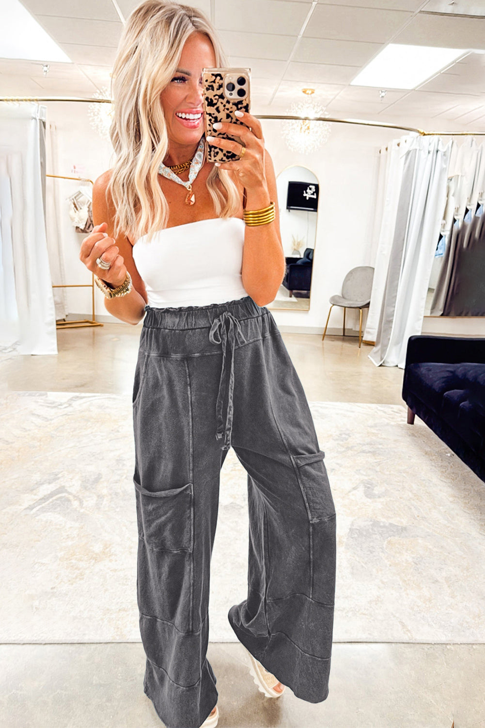 PRE-ORDER: Mineral Wash Knot High Waist Raw Hem Pants