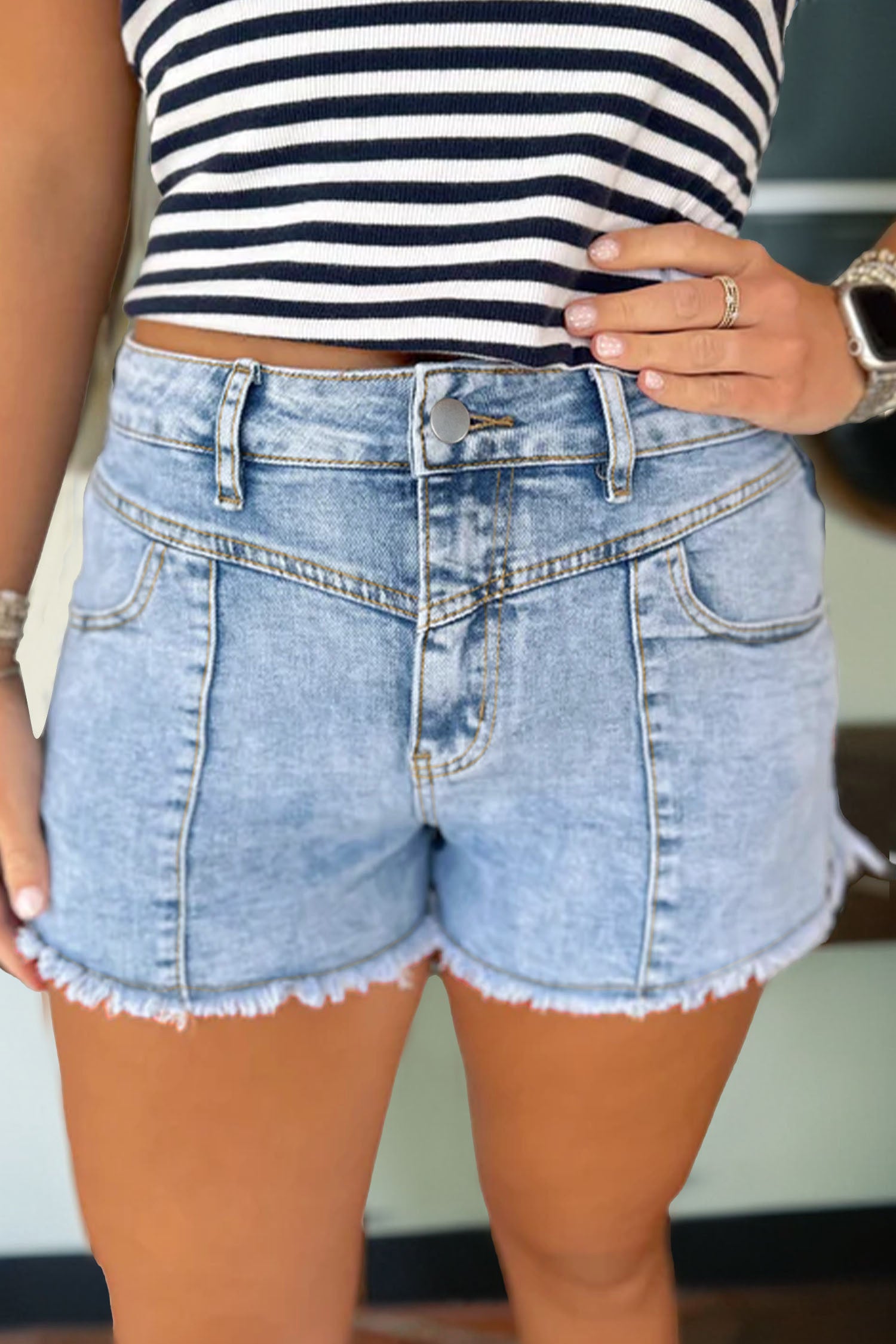 PRE-ORDER: High Waist Frayed Denim Shorts