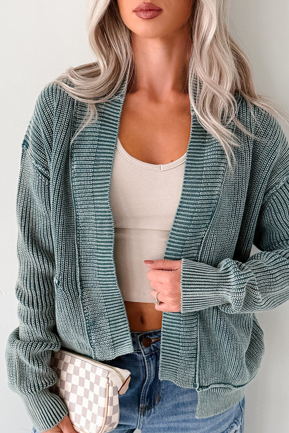 PRE-ORDER: Mineral Wash Exposed Seam Patchwork Knit Cardigan